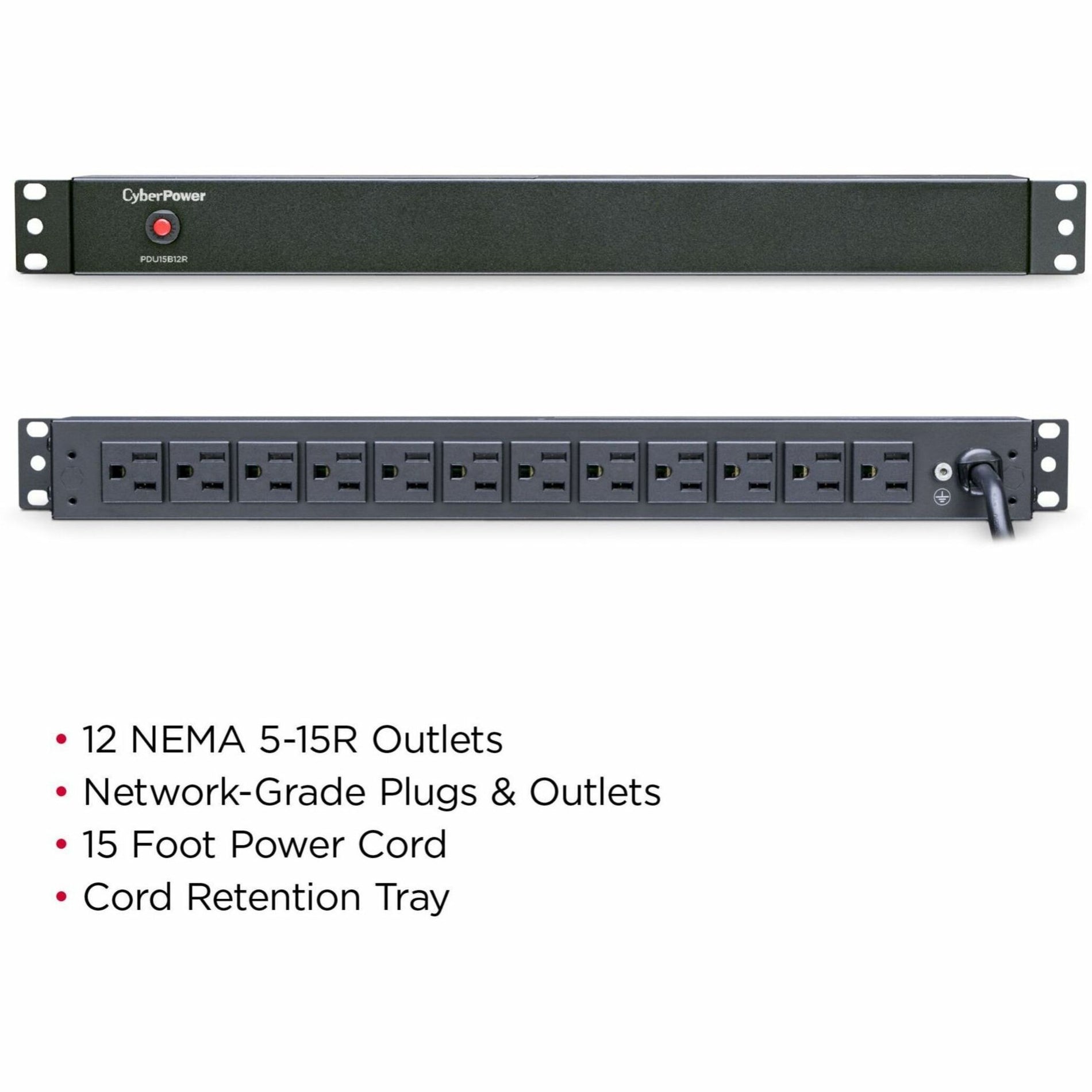 CyberPower PDU15B12R Basic PDU, 12Outlets, 15A, 100125V AC, Rackmou