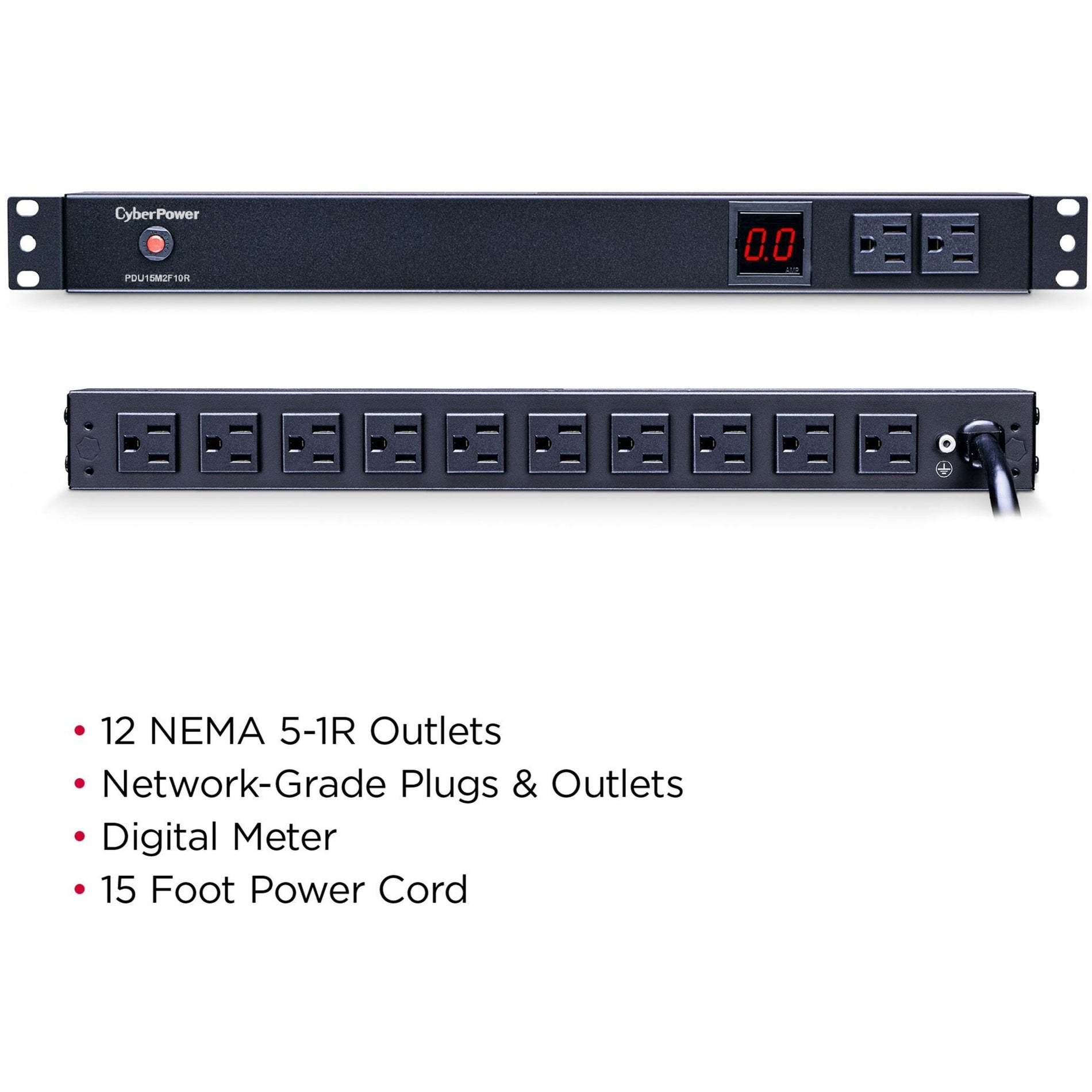 CyberPower PDU15M2F10R 12-Outlets PDU, 100-125VAC 15A Metered Power Distribution Unit