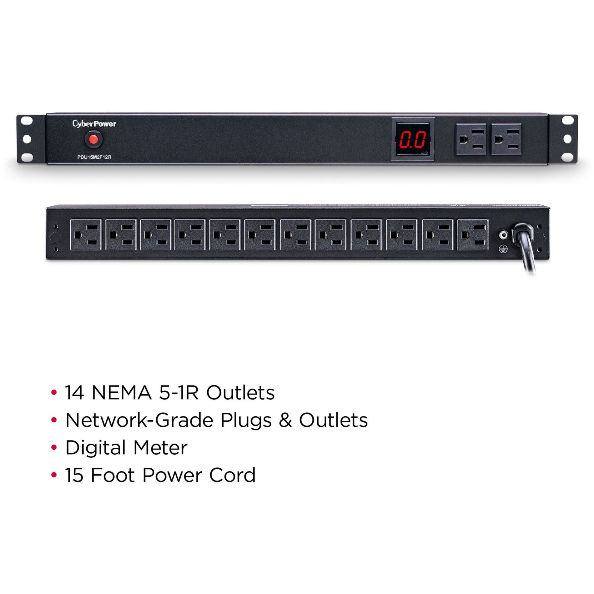CyberPower PDU15M2F12R 14-Outlets PDU, 100-125VAC 15A Metered Power Distribution Unit