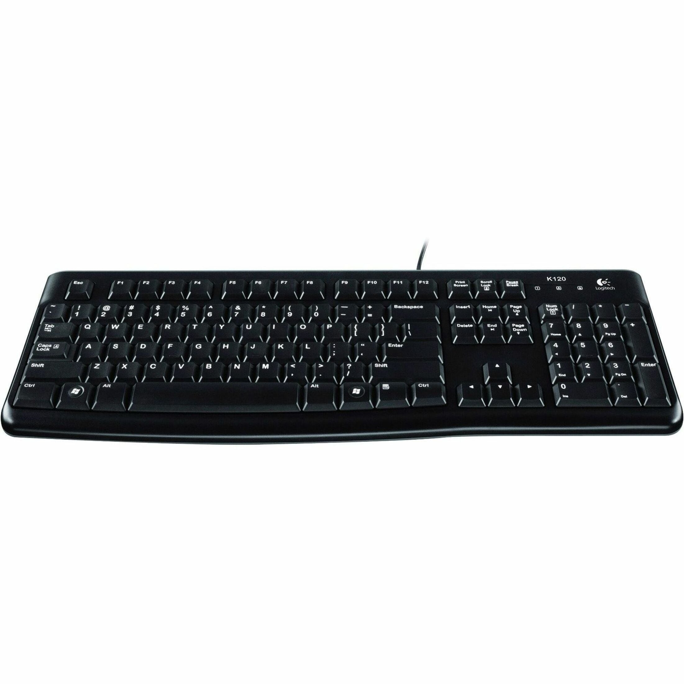 Logitech 920-002478 K120 Plug-and-Play USB Keyboard, Low-profile Keys, Spill Resistant, Quiet Keys, Adjustable Tilt, Full-size Keyboard, Numeric Keypad