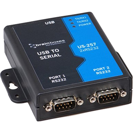Brainboxes US-257 2 Port RS232 USB to Serial Adapter, Lifetime Warranty, Plug-and-Play Installation