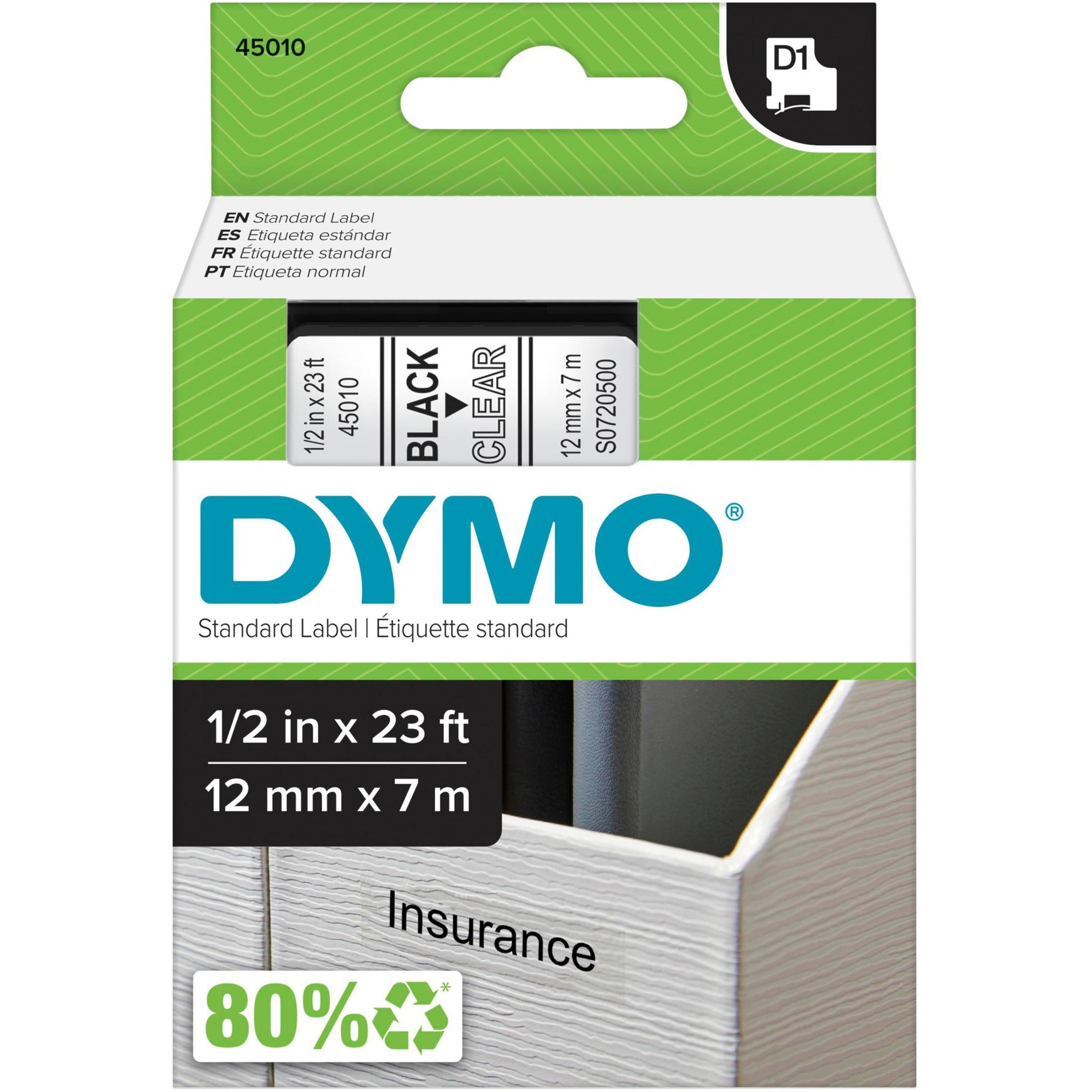 Dymo 45010 D1 Electronic Tape Cartridge, 1/2"x23' Size, Scratch and Chemical Resistant