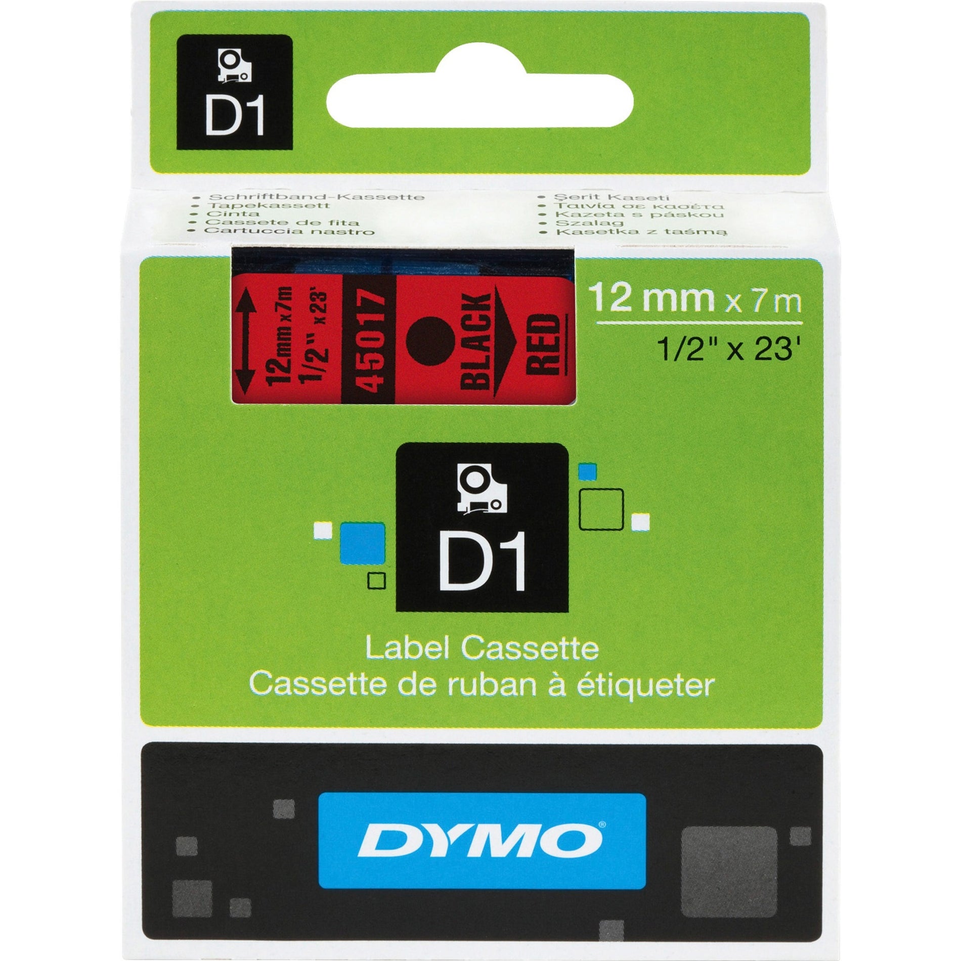 Dymo 45017 Electronic Labeler D1 Label Cassette, 1/2"x23', Red/Black Tape Cartridge