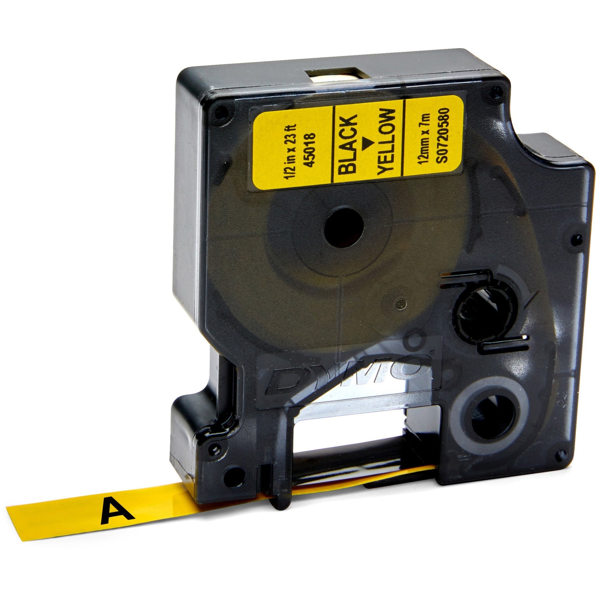 Dymo 45018 D1 Electronic Tape Cartridge, 1/2"x23' Size, Black/Yellow