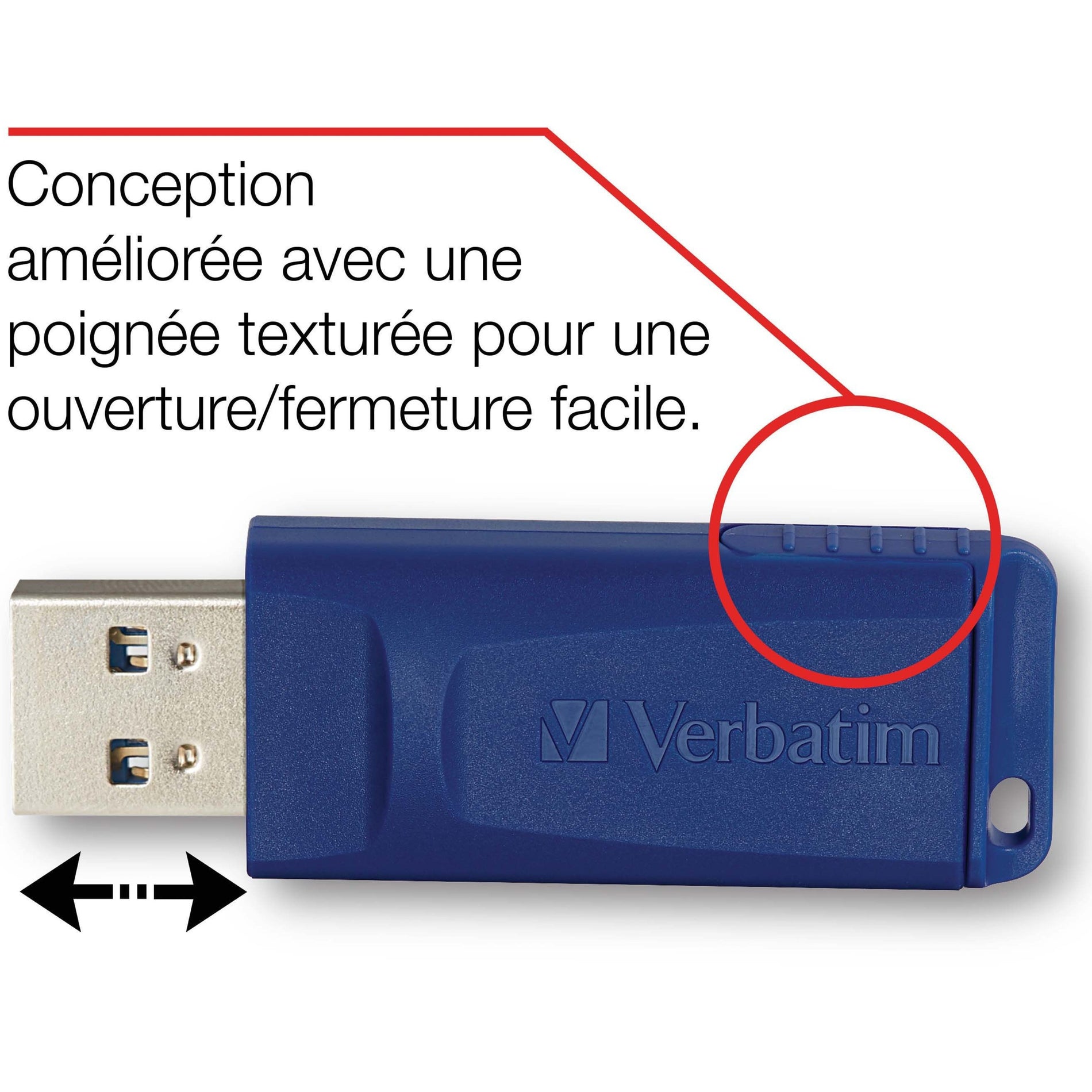Verbatim 97087 Classic Capless USB Drive, 4GB Blue, Retractable, Antimicrobial