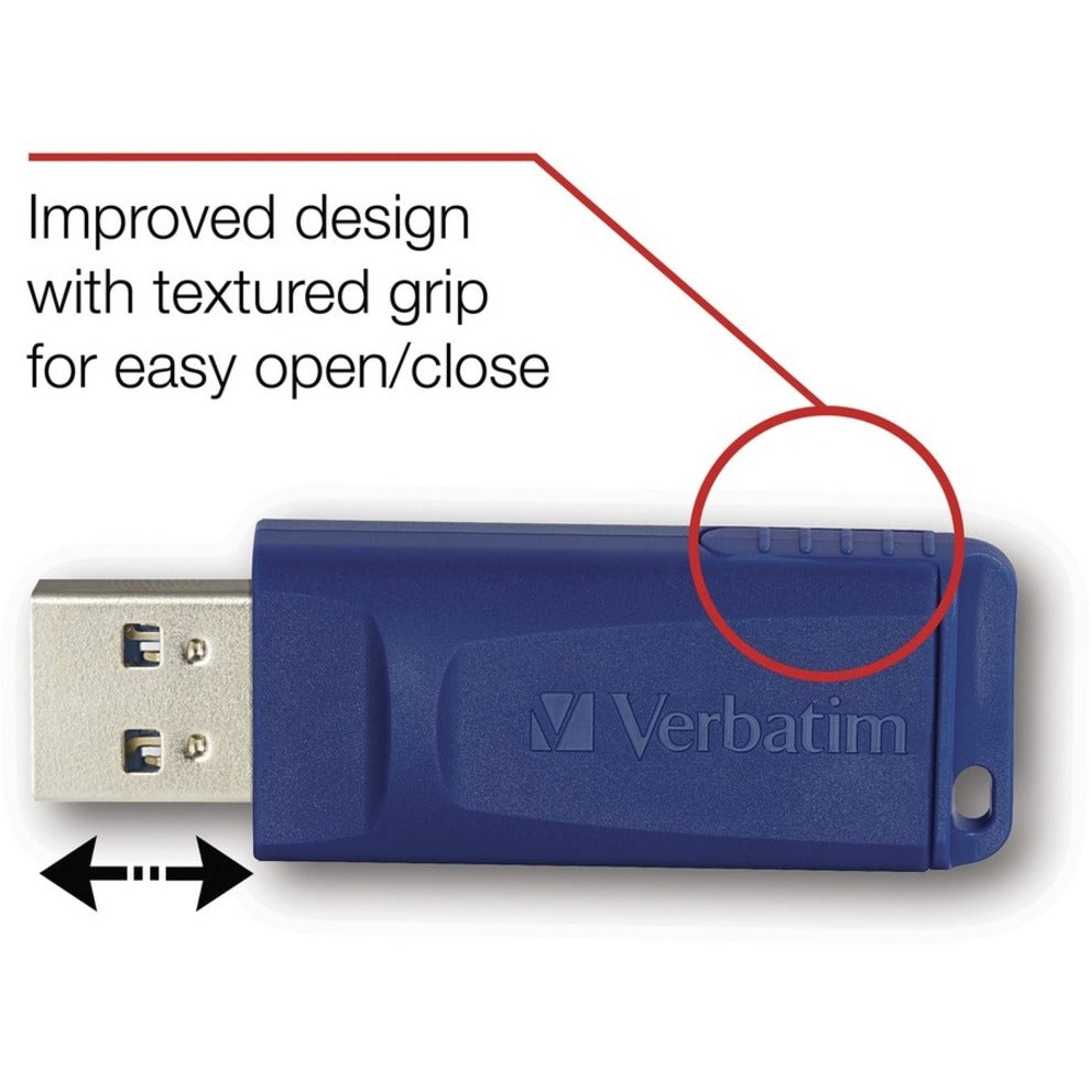 Verbatim 97088 8GB USB Flash Drive, Blue - Retractable, Antimicrobial, Capless