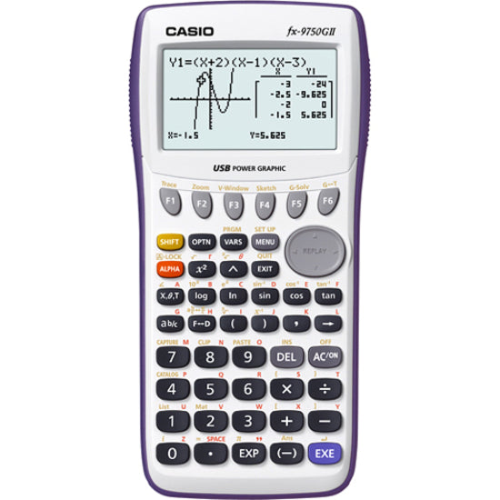 Casio FX9750GII-WE FX-9750GII Graphing Calculator, Flash Memory, LCD Display, Battery Powered