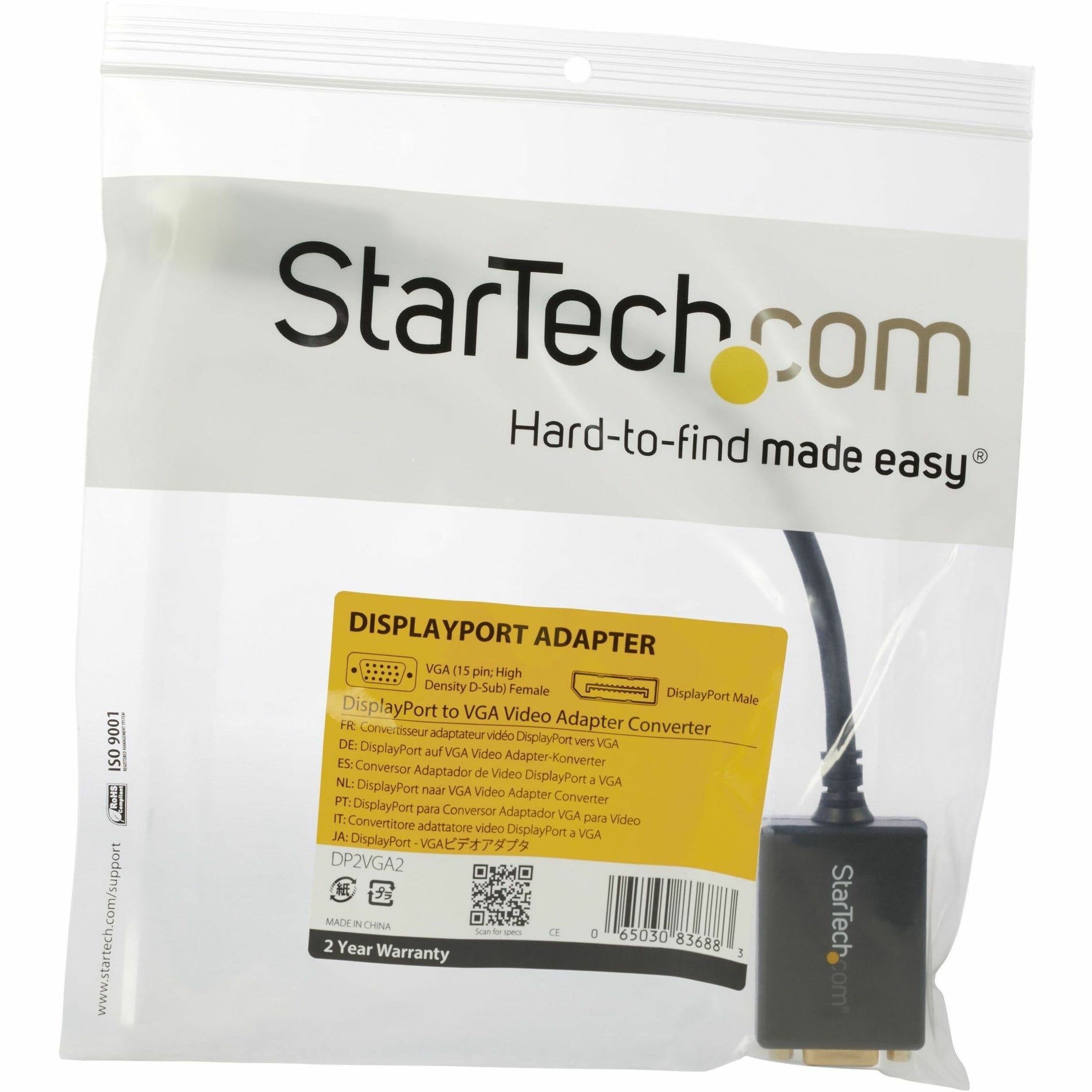 StarTech.com DP2VGA2 DisplayPort To VGA Adapter - Active - 1080p, Latching Connector, Screw Lock