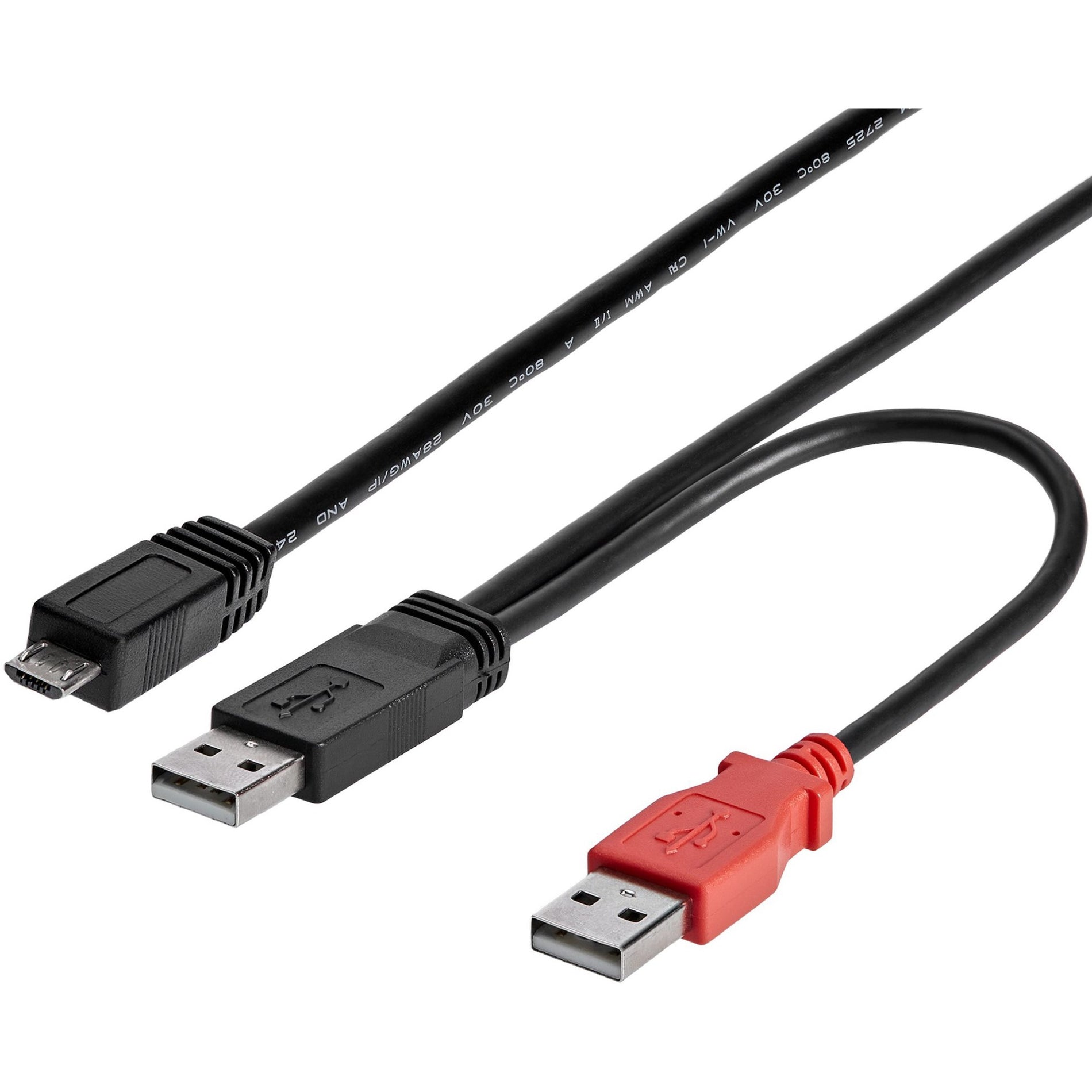 StarTech.com USB2HAUBY3 3 ft USB Y Cable for External Hard Drive - Dual USB A to Micro B, Data Transfer Cable, 480 Mbit/s [Discontinued]