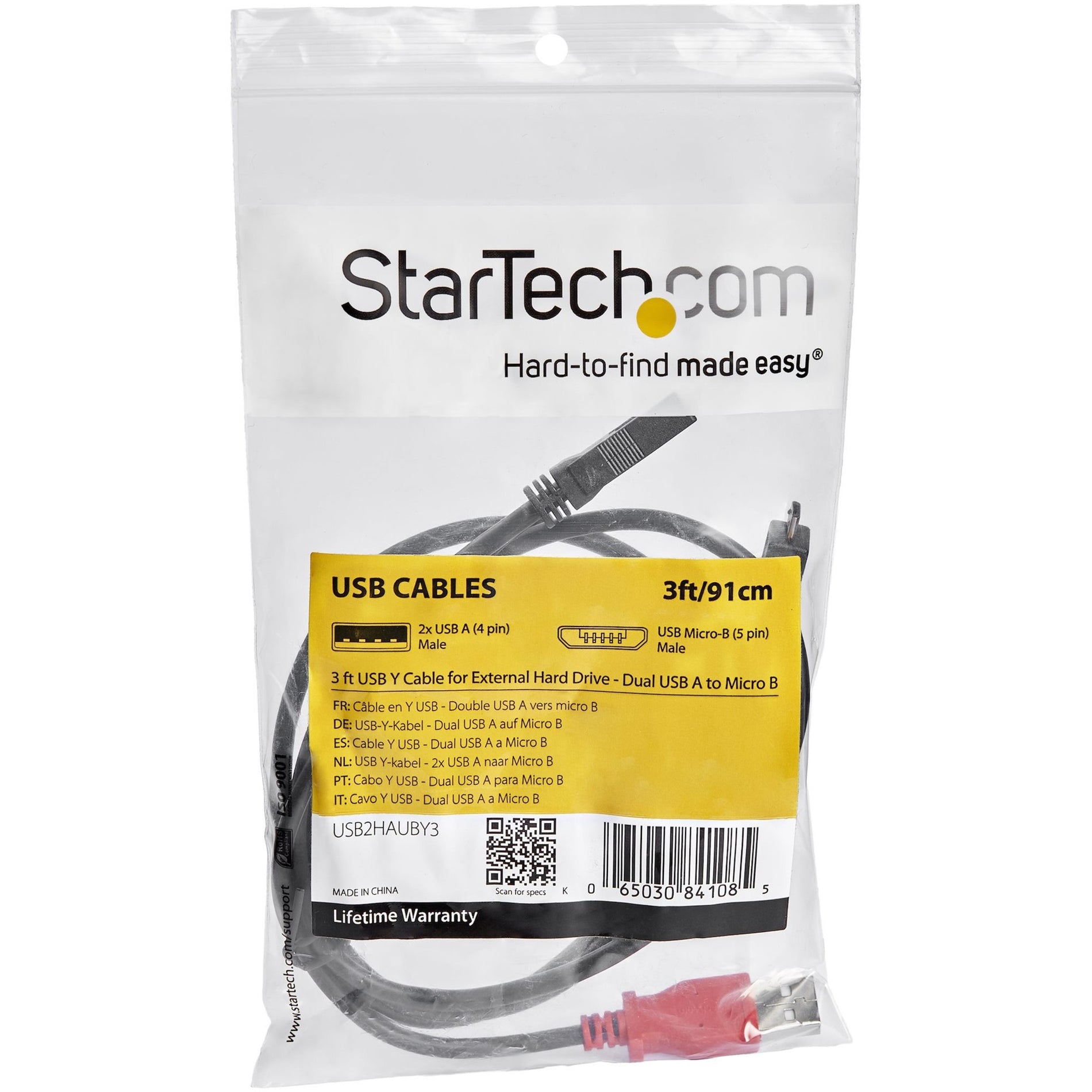 StarTech.com USB2HAUBY3 3 ft USB Y Cable for External Hard Drive - Dual USB A to Micro B, Data Transfer Cable, 480 Mbit/s [Discontinued]