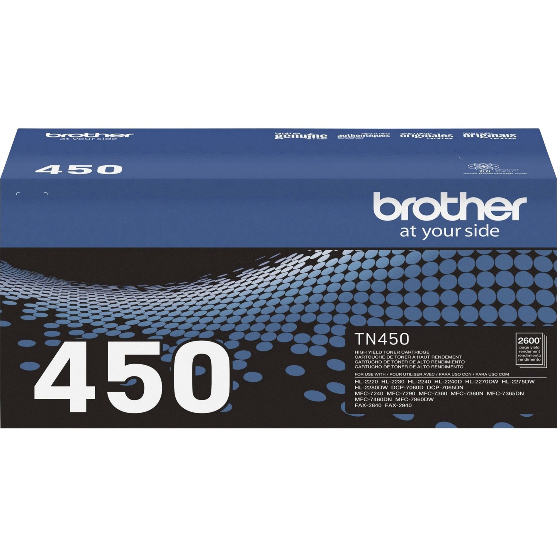 Brother TN450 Mono Laser High Yield Black Toner Cartridge, Original, 2600 Pages