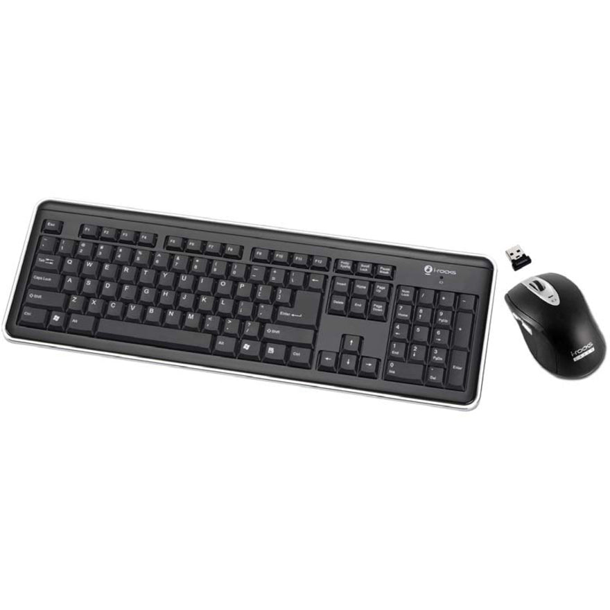 i-rocks RF-6577L-BK Keyboard and Mouse, Quiet Keys, Slim, Wireless, Laser Mouse, 1600 dpi