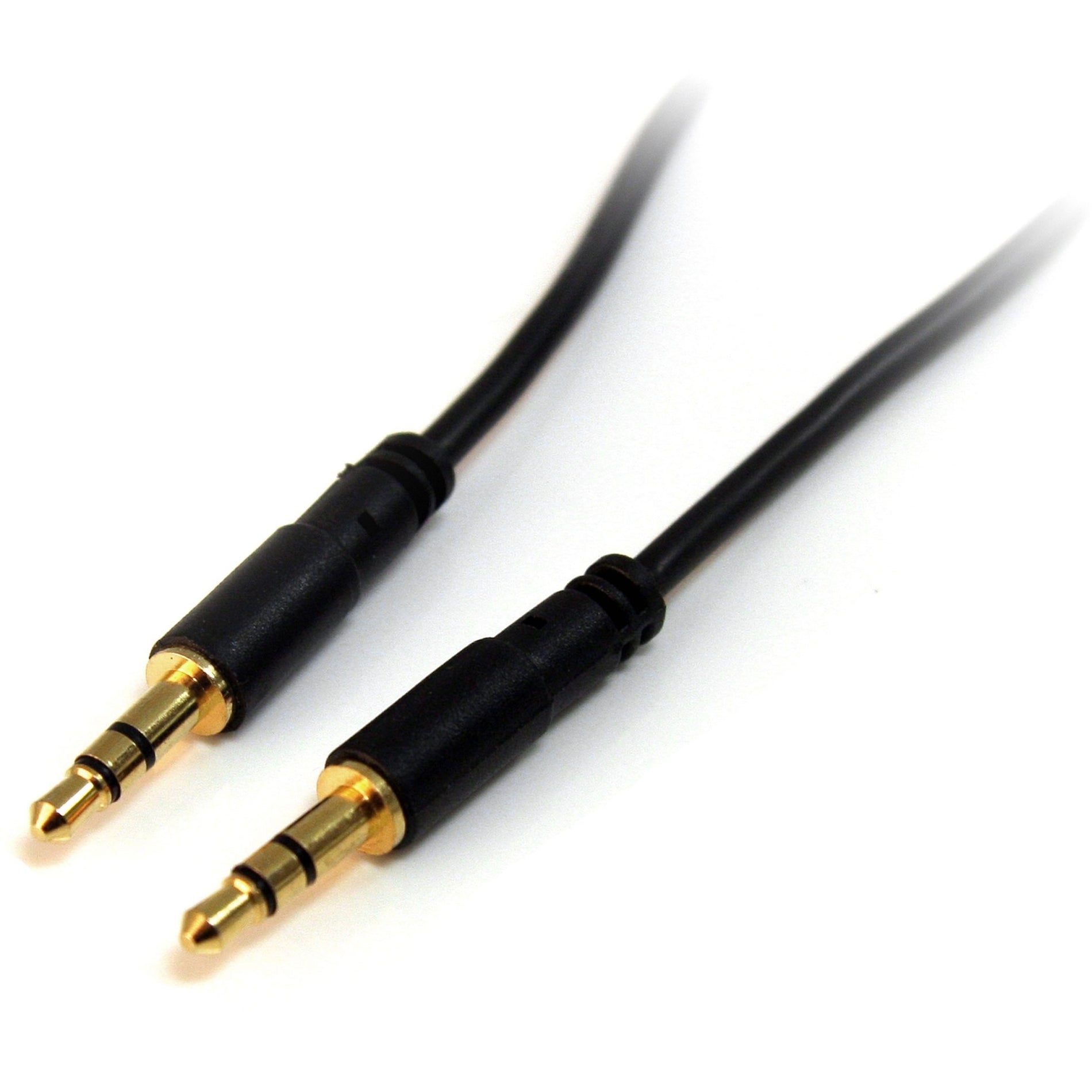StarTech.com MU15MMS 15 ft Slim 3.5mm Stereo Audio Cable - M/M, Gold Plated Connectors, Strain Relief, Black