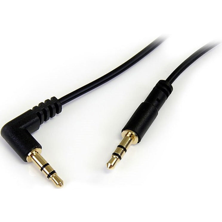 StarTech.com MU1MMSRA 1 ft Slim 3.5mm to Right Angle Stereo Audio Cable - M/M, Strain Relief, Gold Plated Connectors