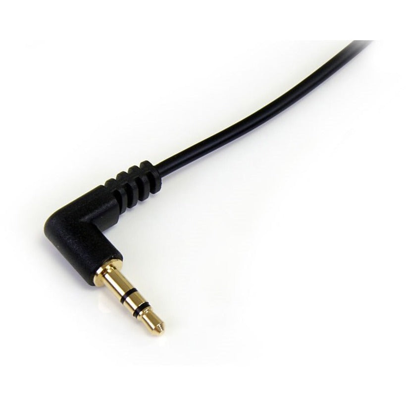 StarTech.com MU1MMSRA 1 ft Slim 3.5mm to Right Angle Stereo Audio Cable - M/M, Strain Relief, Gold Plated Connectors