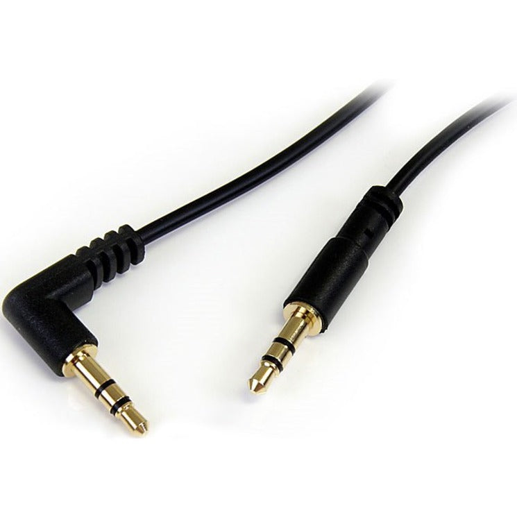 StarTech.com MU3MMSRA 3 ft Slim 3.5mm to Right Angle Stereo Audio Cable - M/M, Gold Plated, Strain Relief