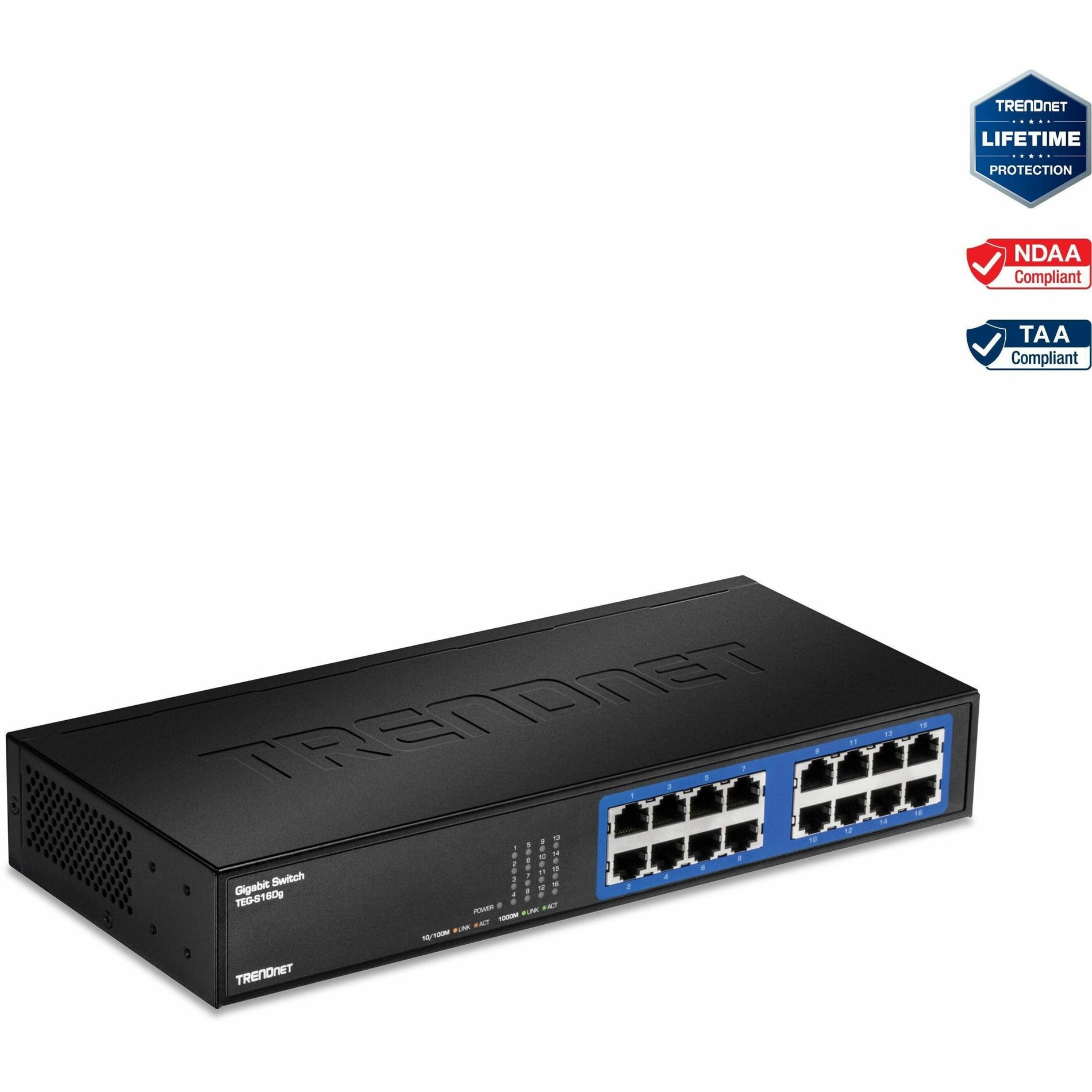 TRENDnet TEG-S16DG 16-port Gigabit GREENnet Switch, Ethernet-Network Switch, 32 Gbps Forwarding Capacity, Lifetime Protection, Black