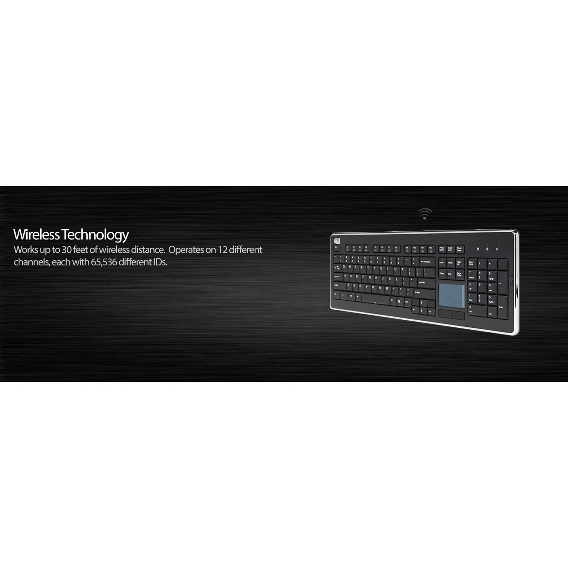 Adesso WKB-4400UB Wireless Desktop Touchpad Keyboard, Slim and Quiet Keys, 2.4 GHz RF Wireless Technology