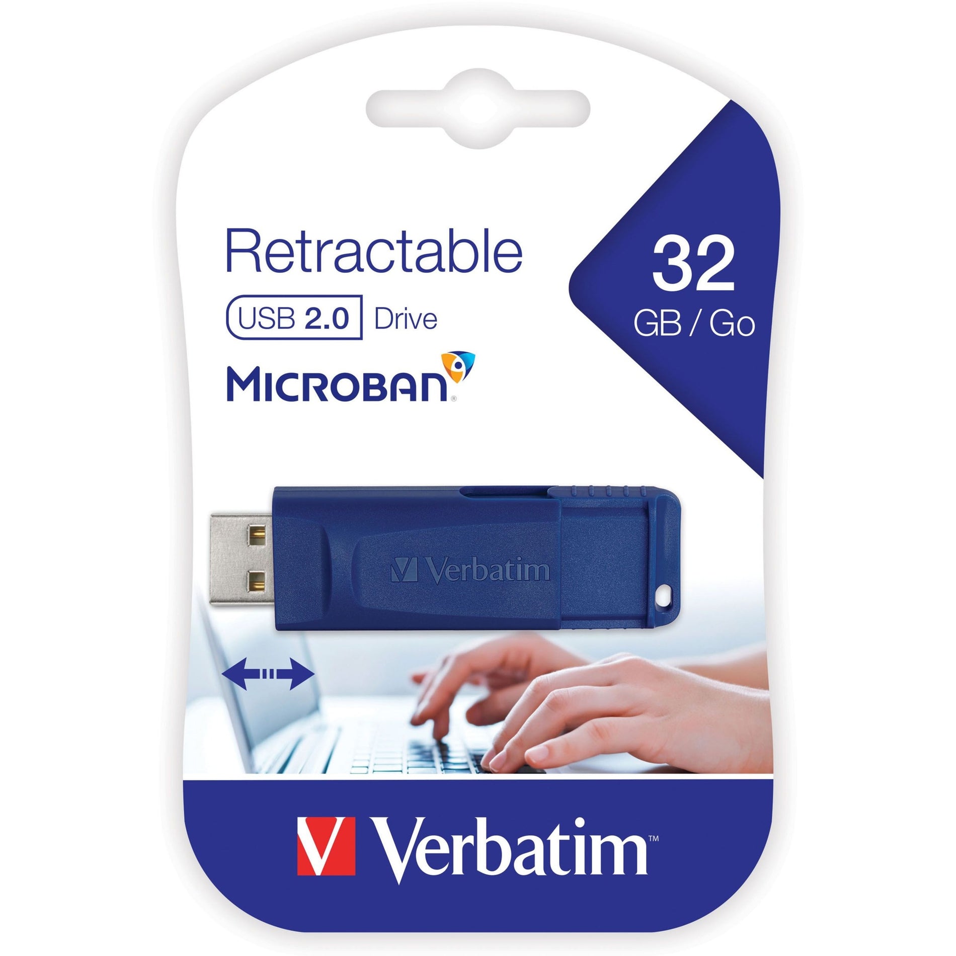 Microban 97408 32GB USB Flash Drive - Blue, Capless, Antimicrobial, Retractable