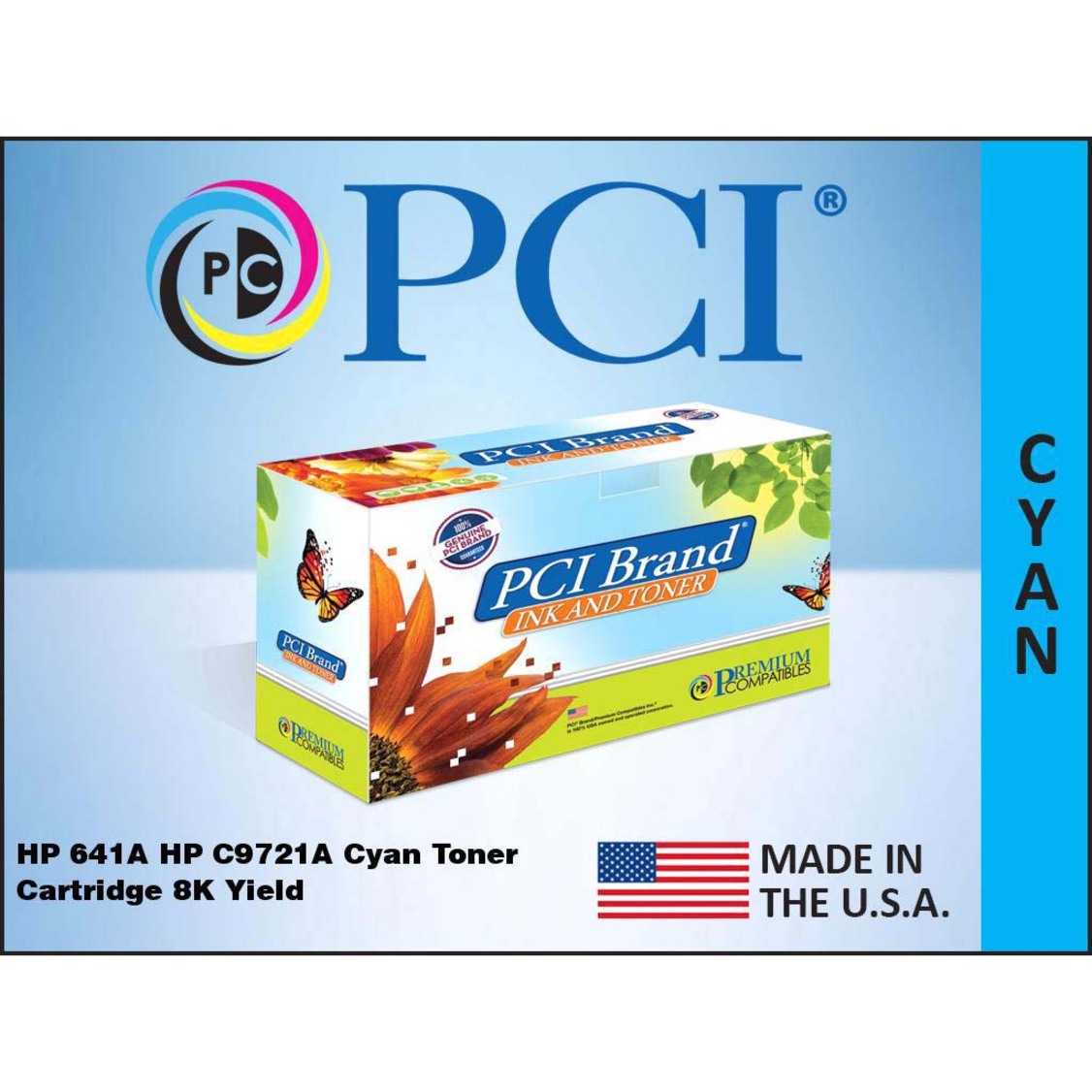 Premium Compatibles C9721ARPC HP 641A Cyan Toner Cartridge, 8K Yield, Made in the USA