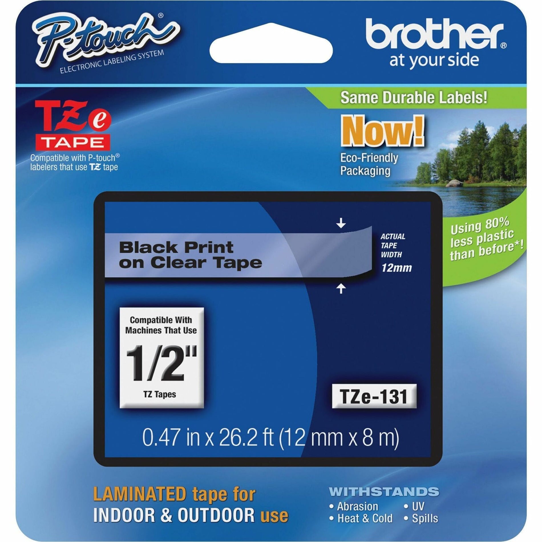 Brother TZE131 P-touch TZe Laminated Tape Cartridges, 1/2" Label Width, Grease Resistant, Grime Resistant, Temperature Resistant, Water Resistant