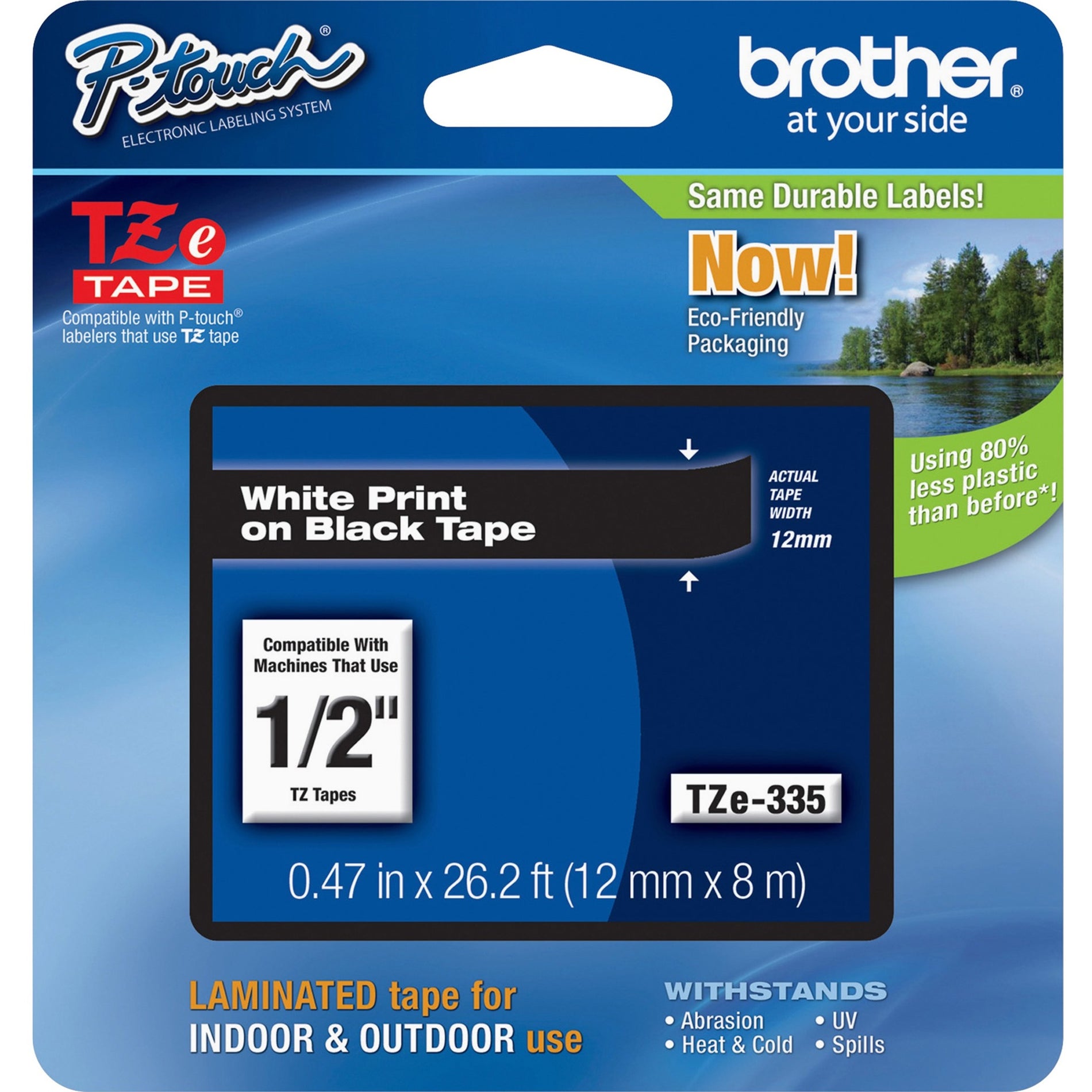 Brother TZE335 P-touch Laminated Tape Cartridge, Black, Temperature Resistant, Water Resistant