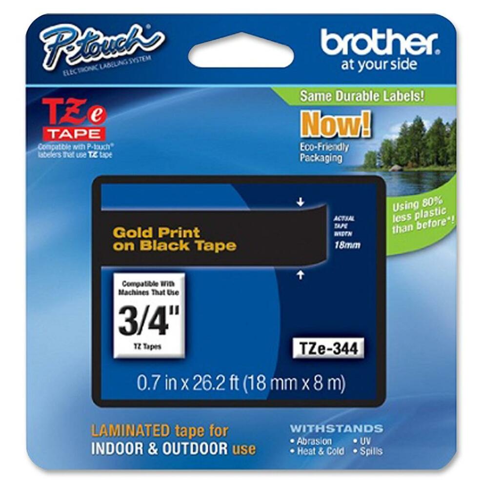 Brother TZE344 P-Touch TZe Flat Surface Laminated Tape, Gold, 3/4" Width, Water Resistant