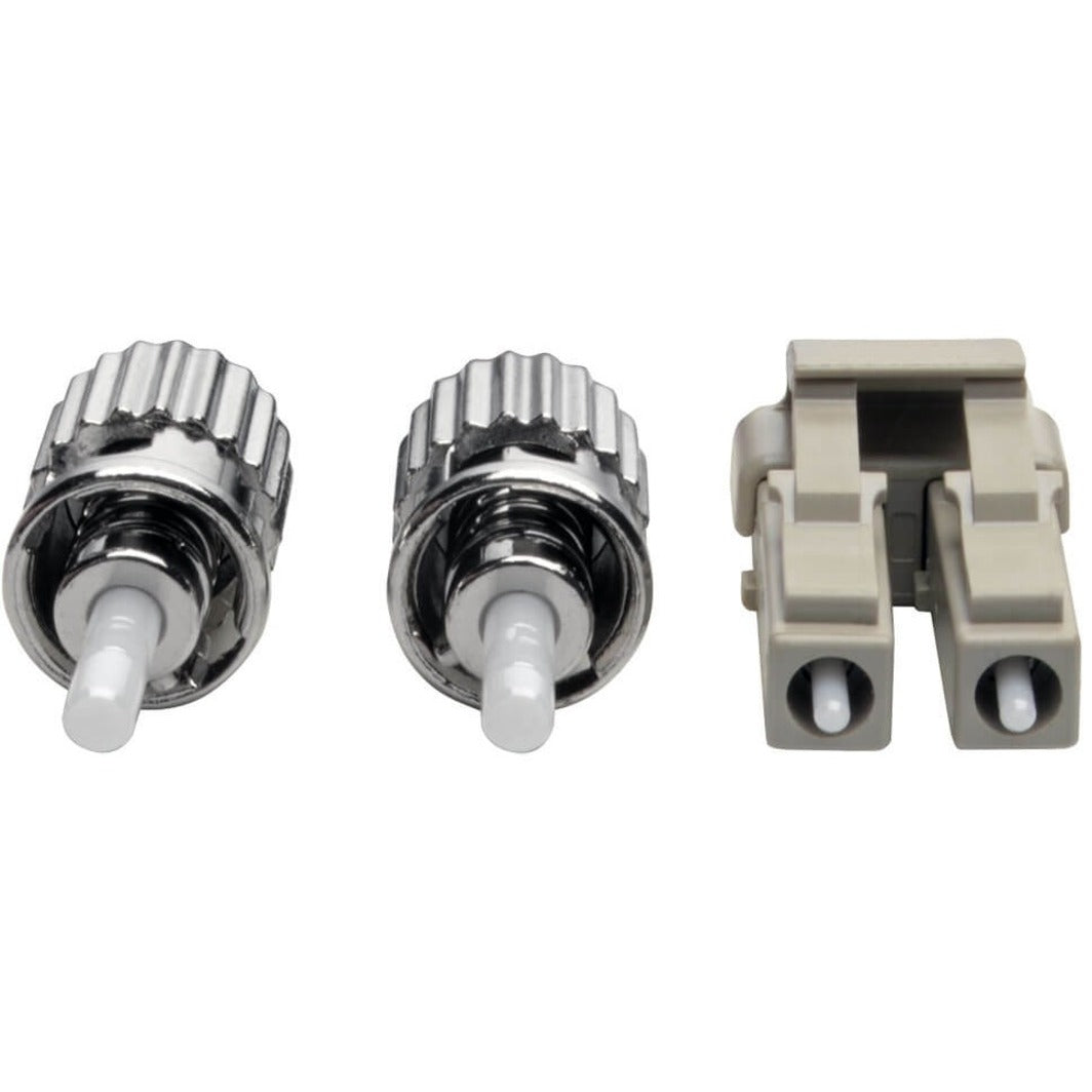Detailed view of ST and LC fiber optic connectors showing chrome plating and locking mechanisms-alternate-image2