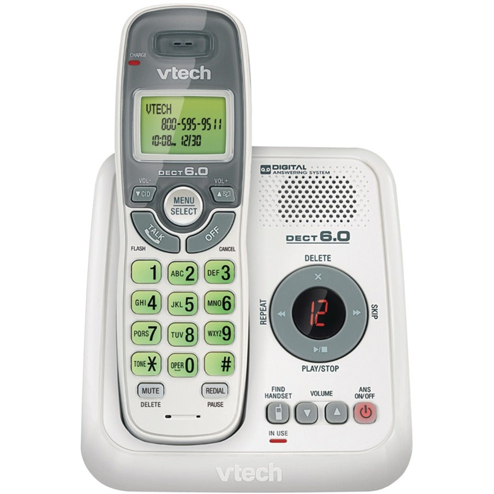 VTech VTCS6124 DECT Cordless Phone with Answering Machine, White, Silver