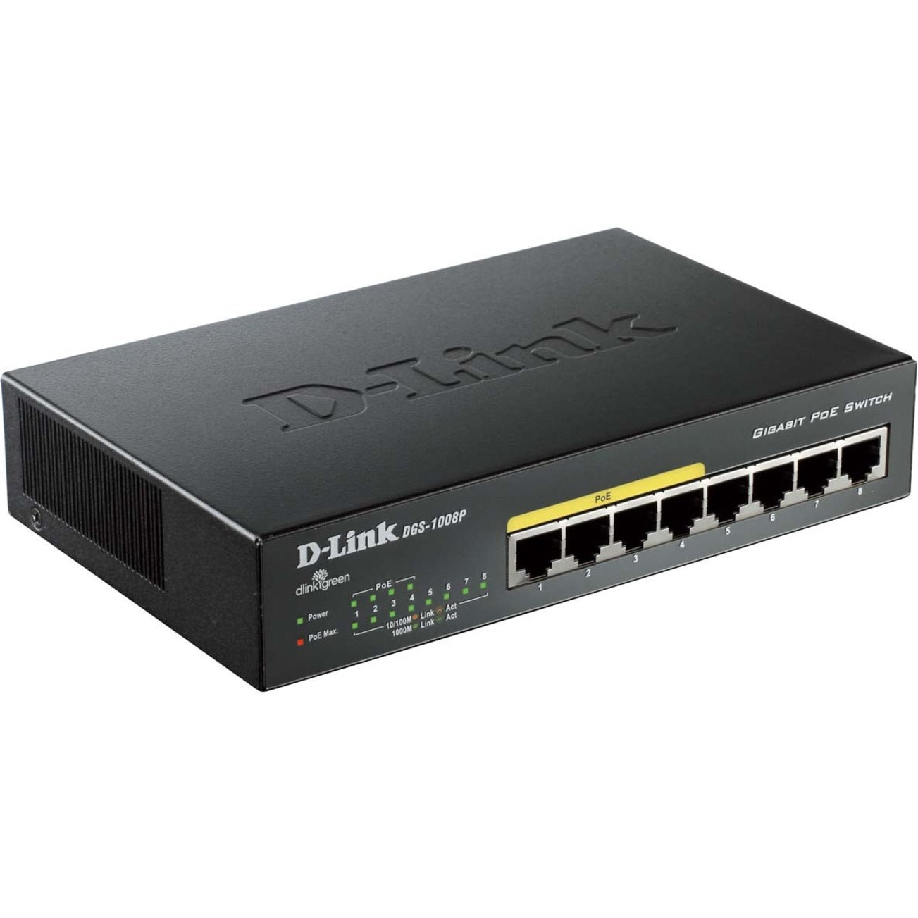 D-Link DGS-1008P Ethernet Switch, 8-Port Gigabit Metal Desktop Switch with 4 PoE Ports