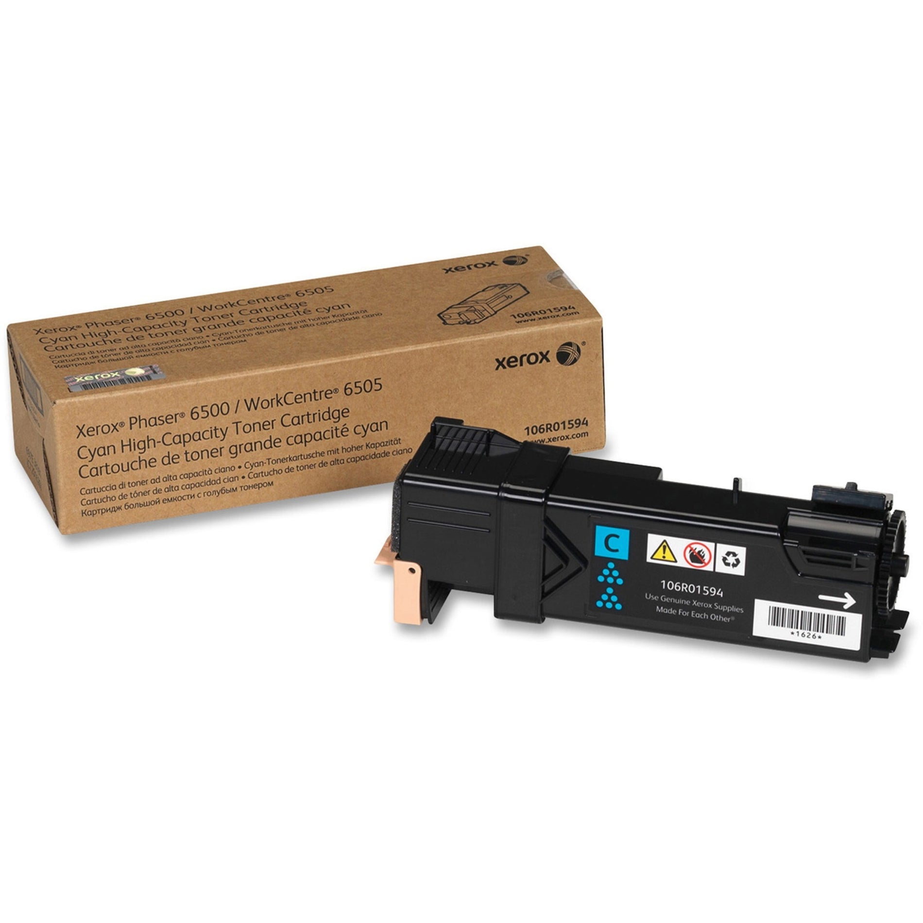Xerox 106R01594 Phaser 6500/WC 6505 High Capacity Toner Cartridge, Cyan, 2500 Pages