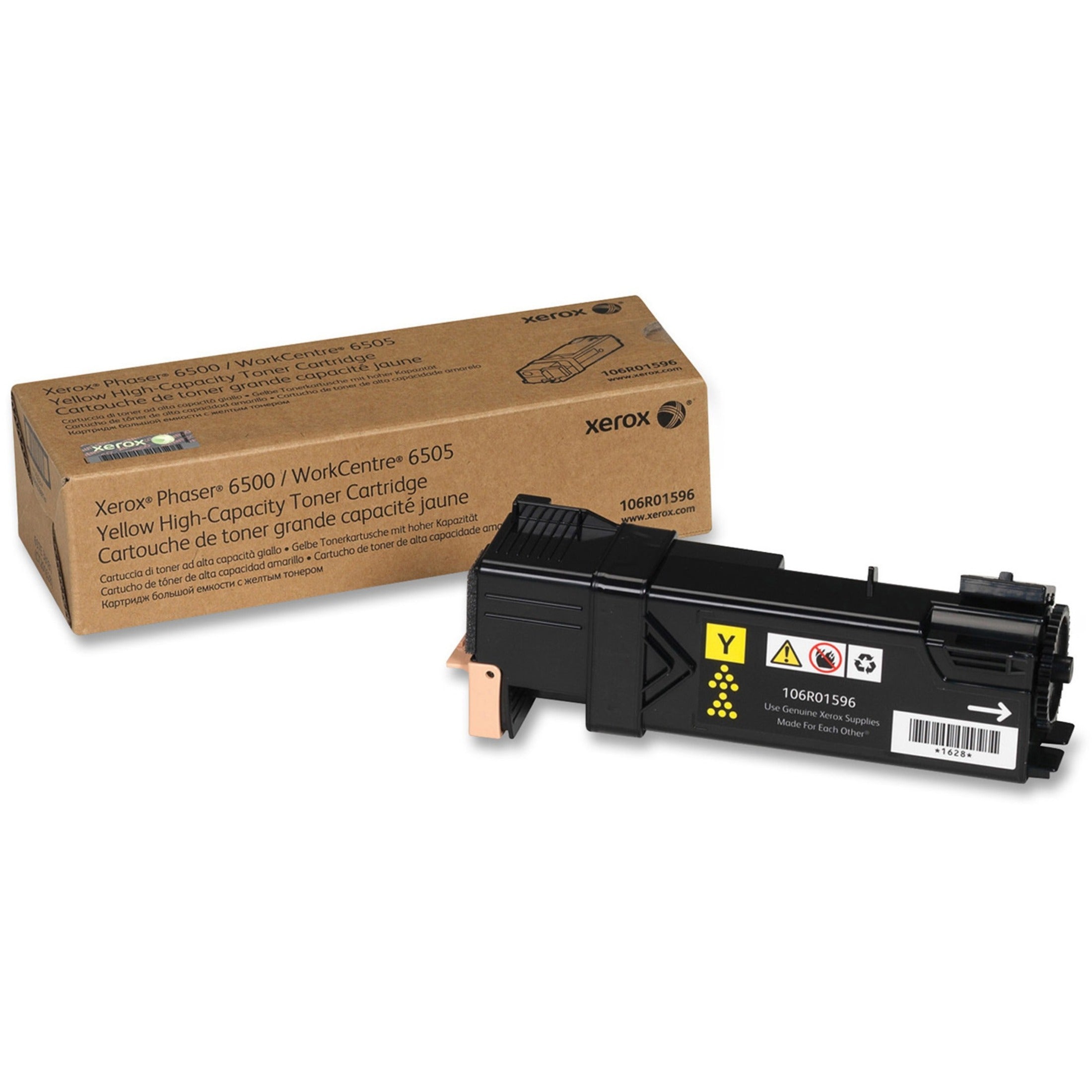 Xerox 106R01596 Phaser 6500/WC 6505 High Capacity Toner Cartridge, Yellow, 2500 Pages