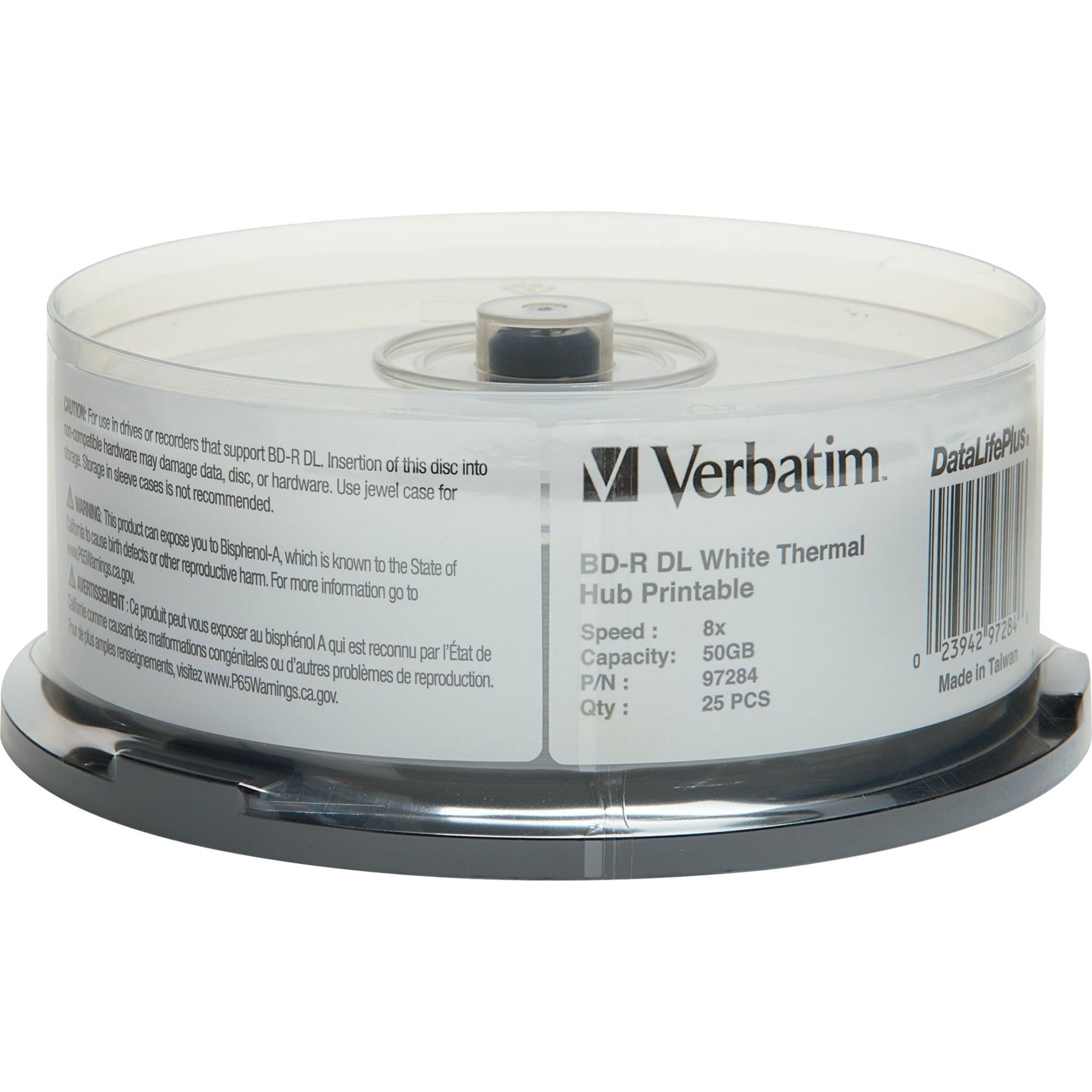 Verbatim 97284 BD-R DL 50GB 8X, DataLifePlus, White Thermal Hub Printable