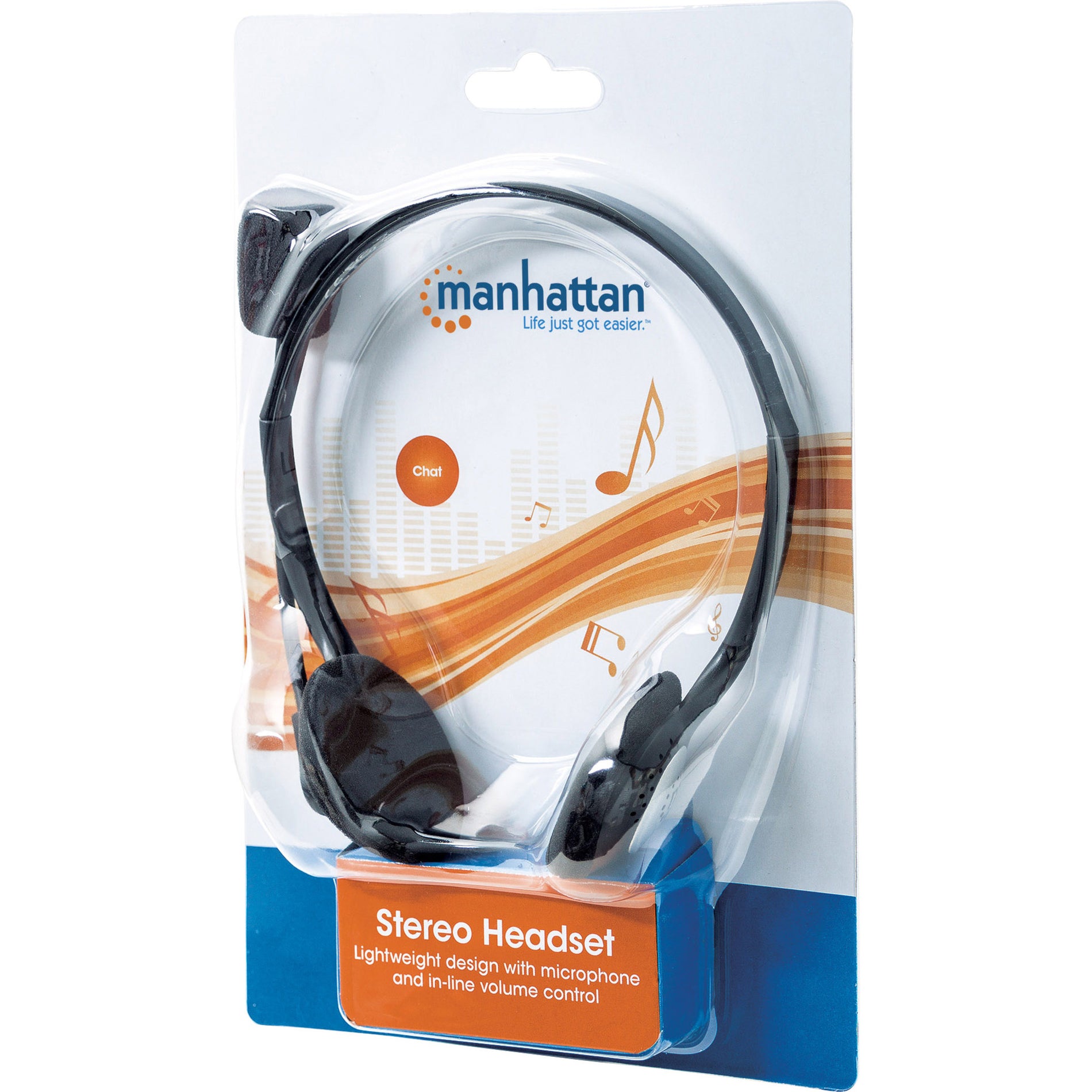 Manhattan 164429 Stereo Headset, Binaural Over-the-head, Adjustable Microphone, 3 Year Warranty