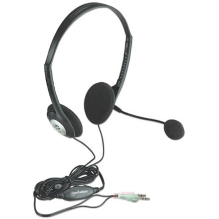 Manhattan 164429 Stereo Headset, Binaural Over-the-head, Adjustable Microphone, 3 Year Warranty