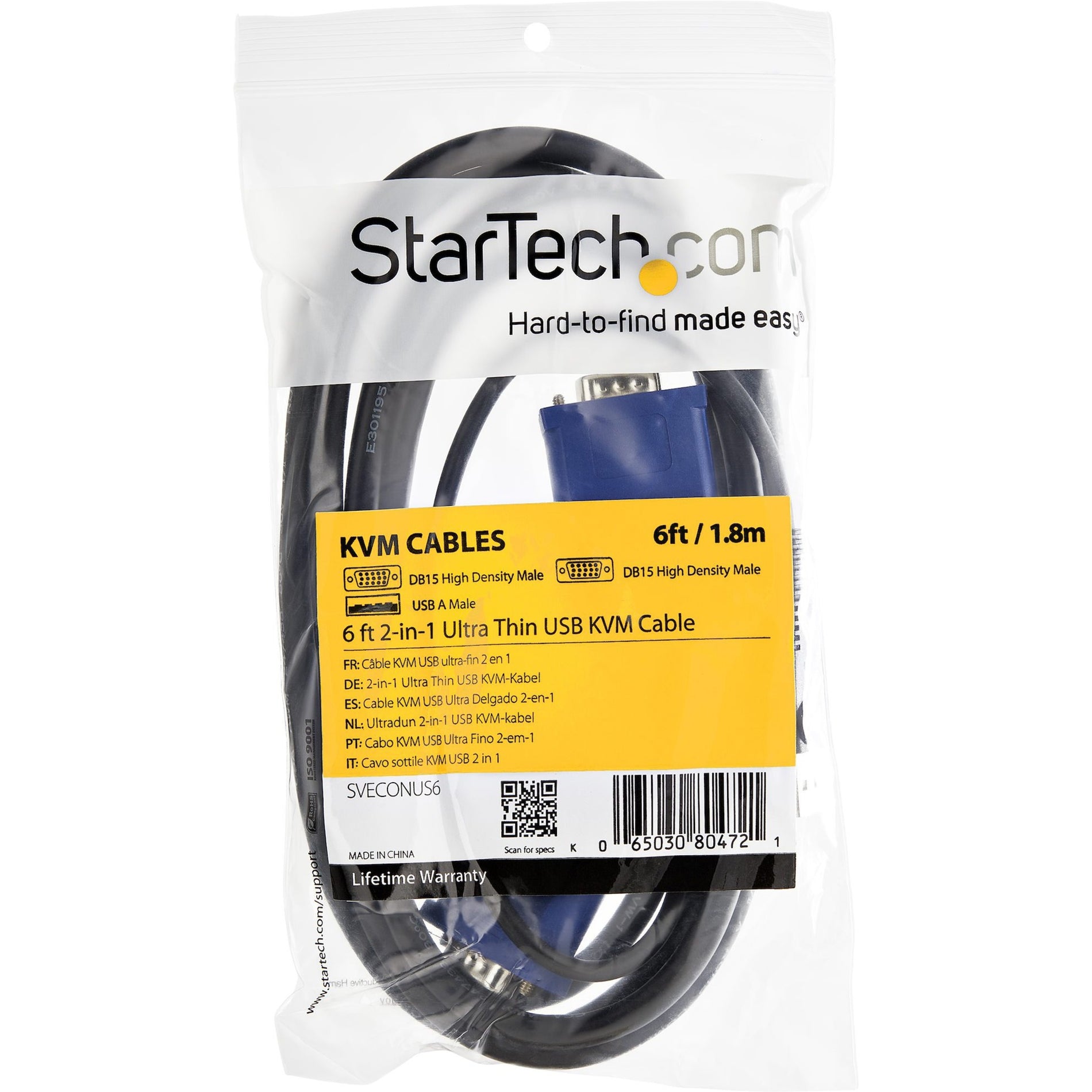 StarTech.com SVECONUS15 15 ft 2-in-1 Ultra Thin USB KVM Cable, Easy Installation, Excellent Picture Clarity