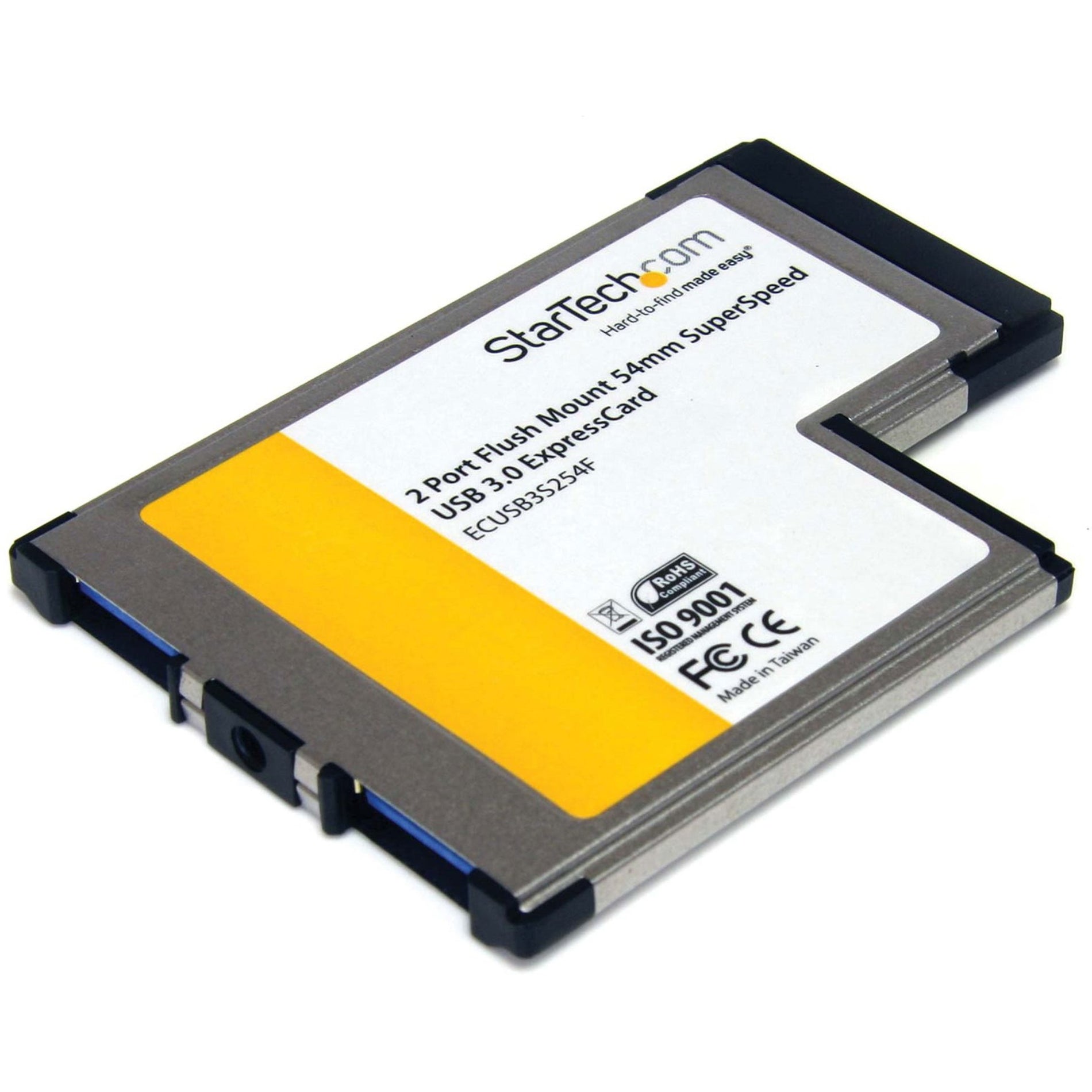 StarTech.com ECUSB3S254F 2 Port Flush Mount ExpressCard 54mm SuperSpeed USB 3.0 Card Adapter, TAA Compliant, 2 Year Warranty