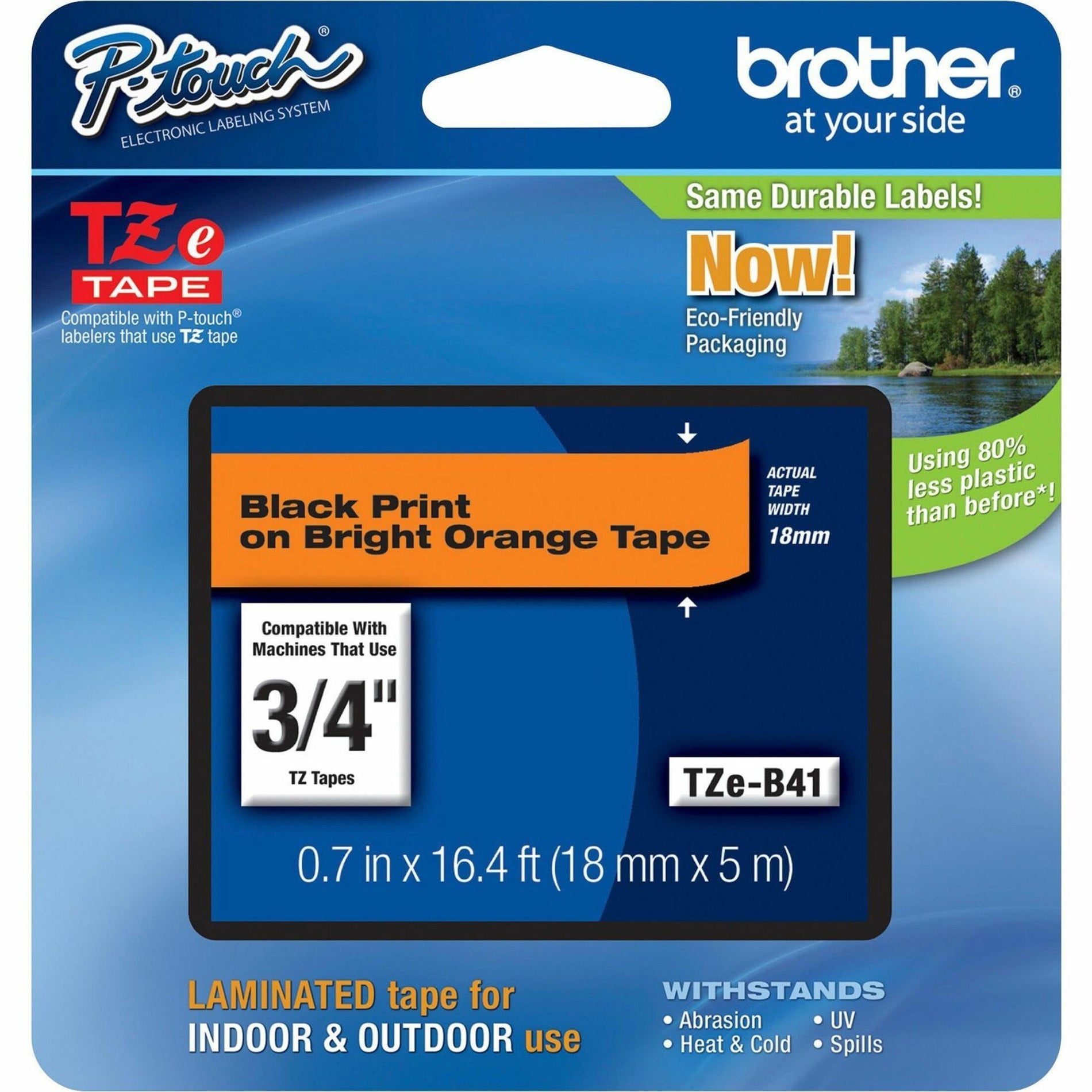 Brother TZE-B41 P-touch TZe 3/4" Laminated Lettering Tape, Black/Fluorescent Orange