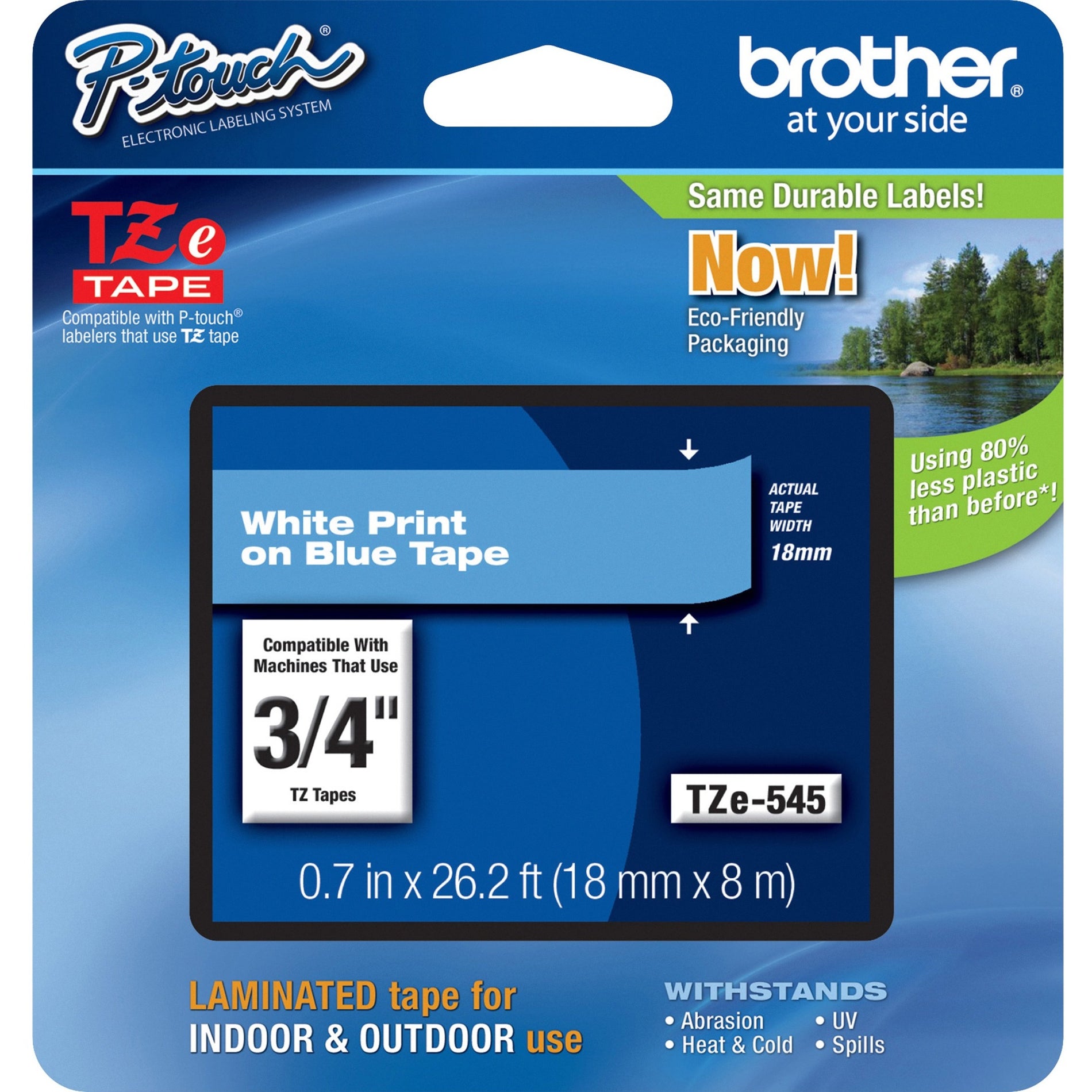 Brother TZE-545 P-Touch Flat Surface Laminated Tape, Blue, Abrasion Resistant, Self-adhesive