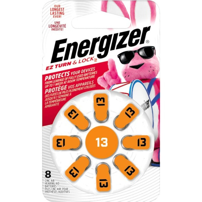Energizer AZ13DP-8 EZ Turn & Lock Size 13 Coin Cell Hearing Aid Battery, 8-Pack