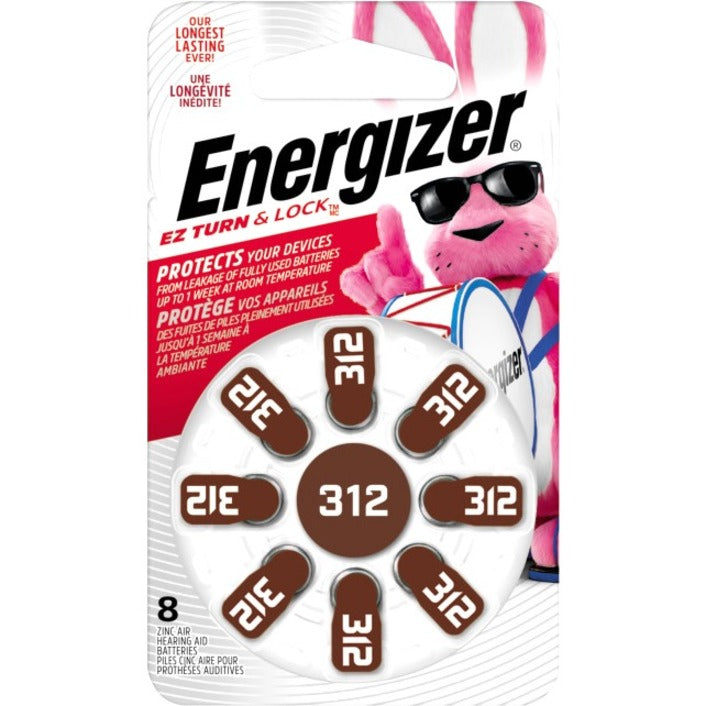 Energizer AZ312DP-8 EZ Turn & Lock Size 312 Coin Cell Hearing Aid Battery, 8-Pack