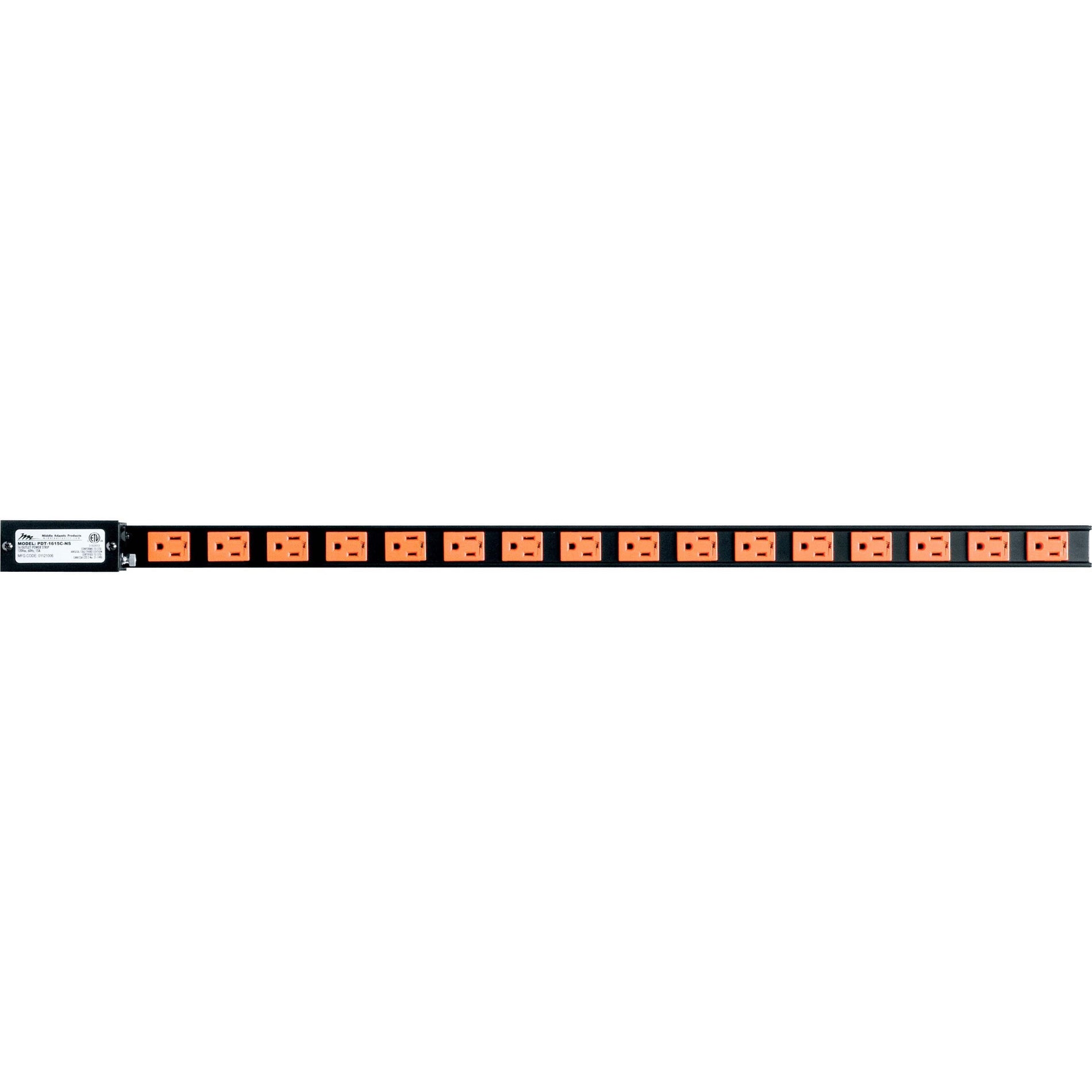 Middle Atlantic PDT-1615C-NS 16-Outlets Power Strip, 15A, 9ft Cord, Rack-mountable