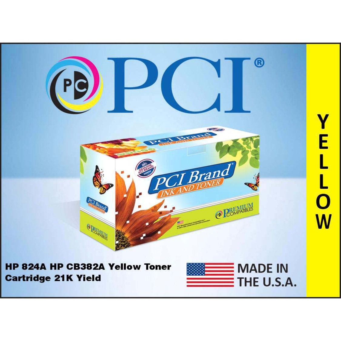 Premium Compatibles CB382ARPC HP 824A Yellow Toner Ctg 21K Yield Made in the USA for CM6030 CM6040, Laser Printer Cartridge