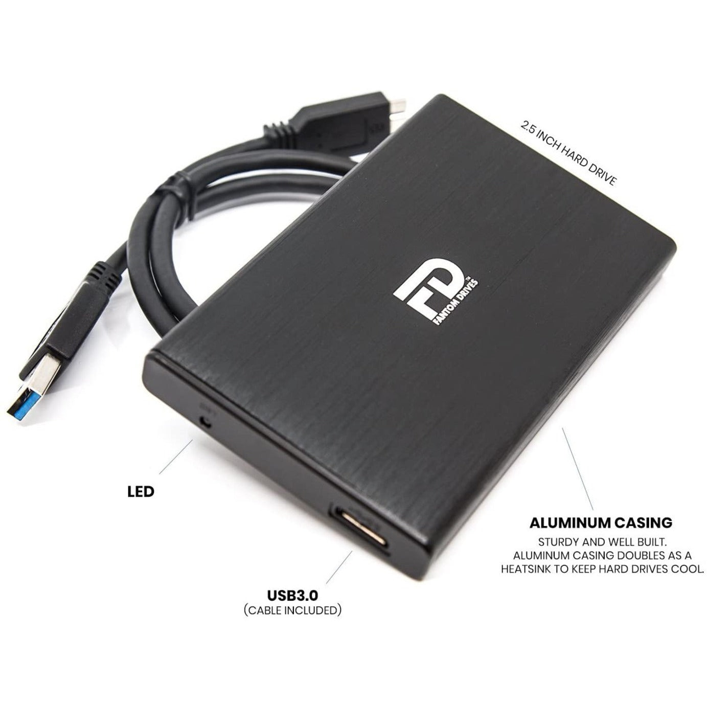 Fantom Drives GF3BM500U GFORCE Mini 500GB Portable Hard Drive - USB 3.2 Gen 1 - 5Gbps - Black, Durable, Mac/PC Compatible
