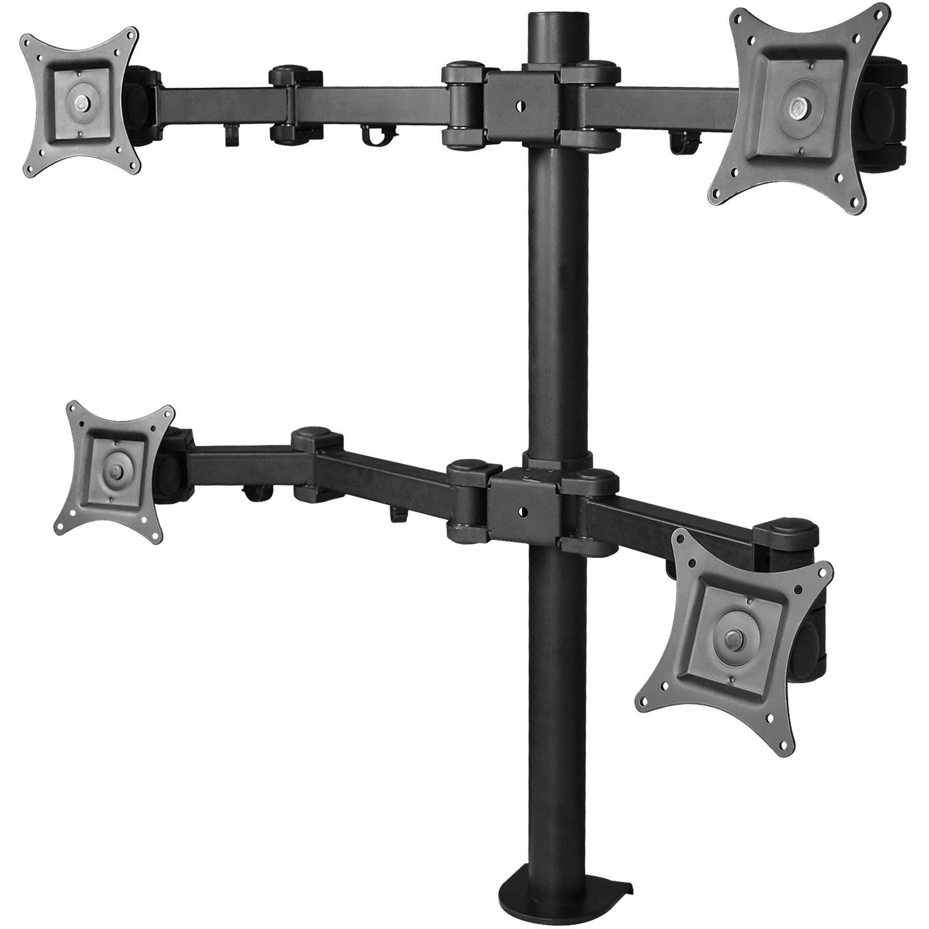 SIIG CE-MT0S12-S1 Articulating Quad Monitor Desk Mount, Frees Up Desk Space, 360° Rotation, Tilt and Swivel, Supports 13" to 27" Screens