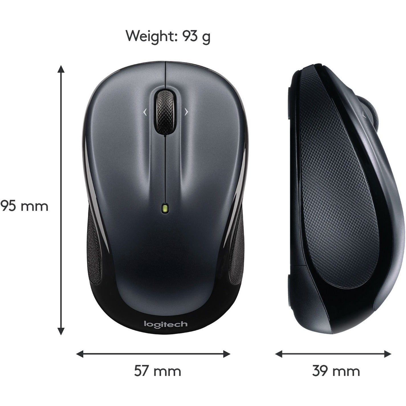 Logitech 910002136 M325 Mouse, Wireless Dark Silver Optical Mouse with Rubber Grip, Battery Indicator, and Contour