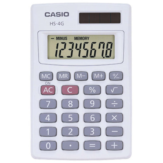 Casio HS-4G Handheld Calculator, 8-Digit Display, Solar Power, 1-Year Warranty