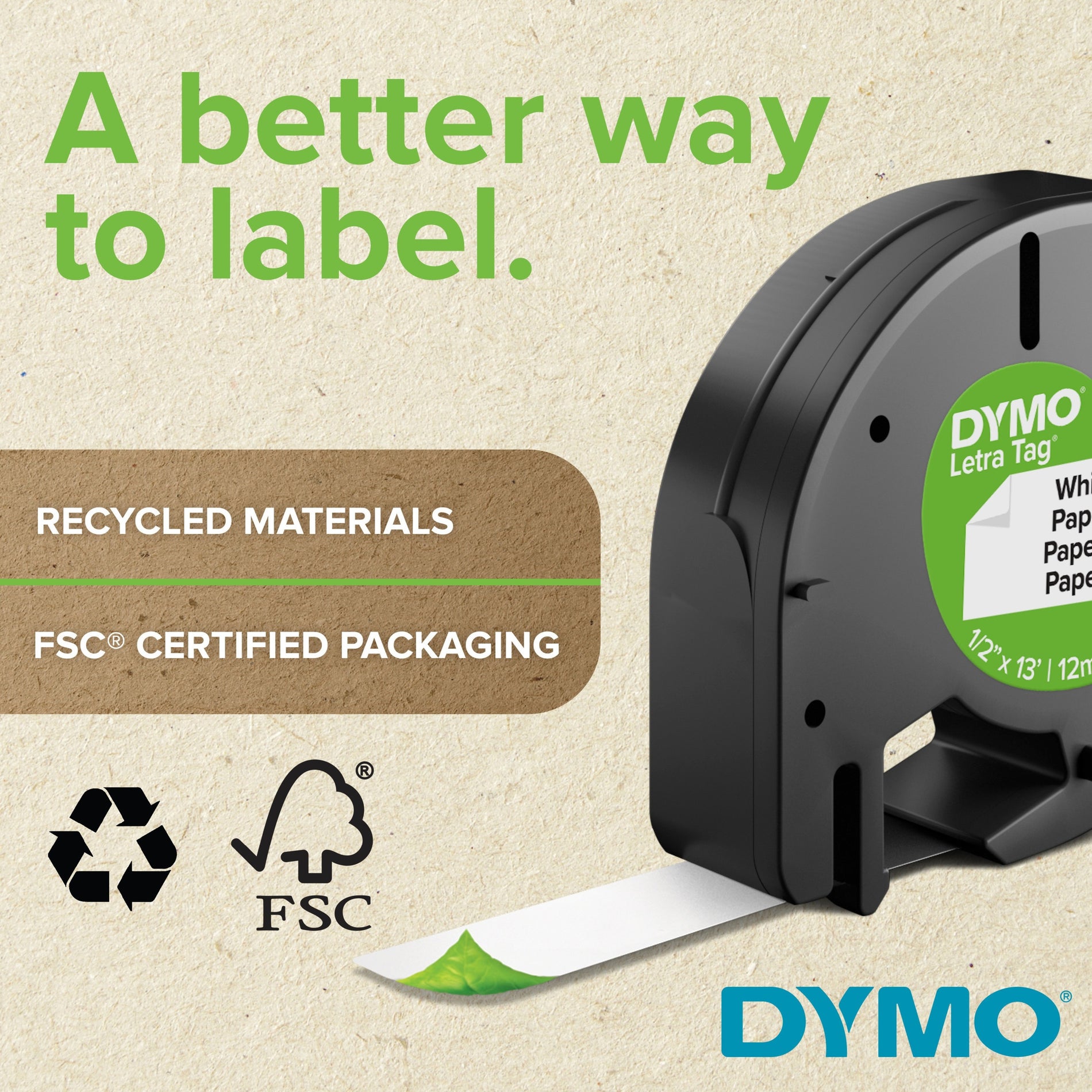 Dymo 1805420 Colored 3/4" Vinyl Label Tape, White/Green, Temperature Resistant, Oil Resistant, Chemical Resistant