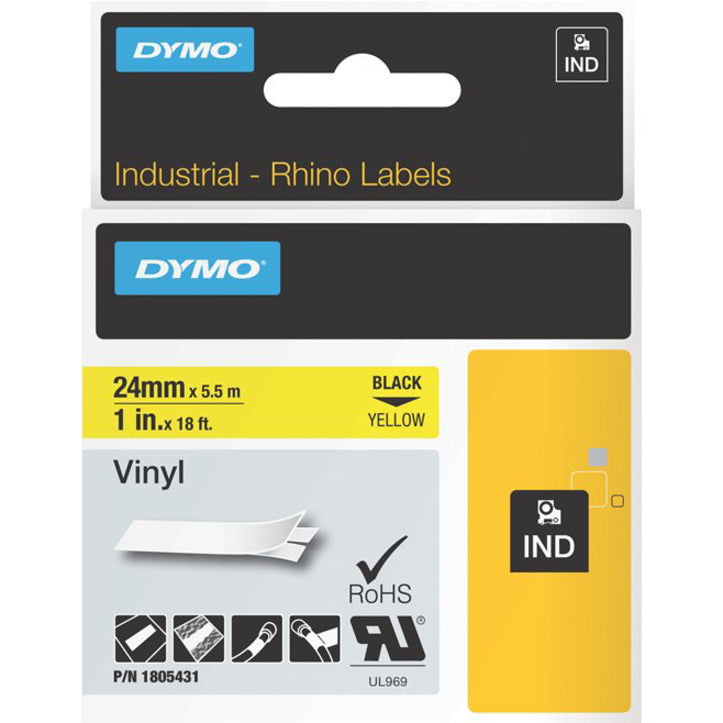 Dymo 1805431 Black on Yellow Color Coded Label, Corrosion Resistant, Self-adhesive, Oil Resistant