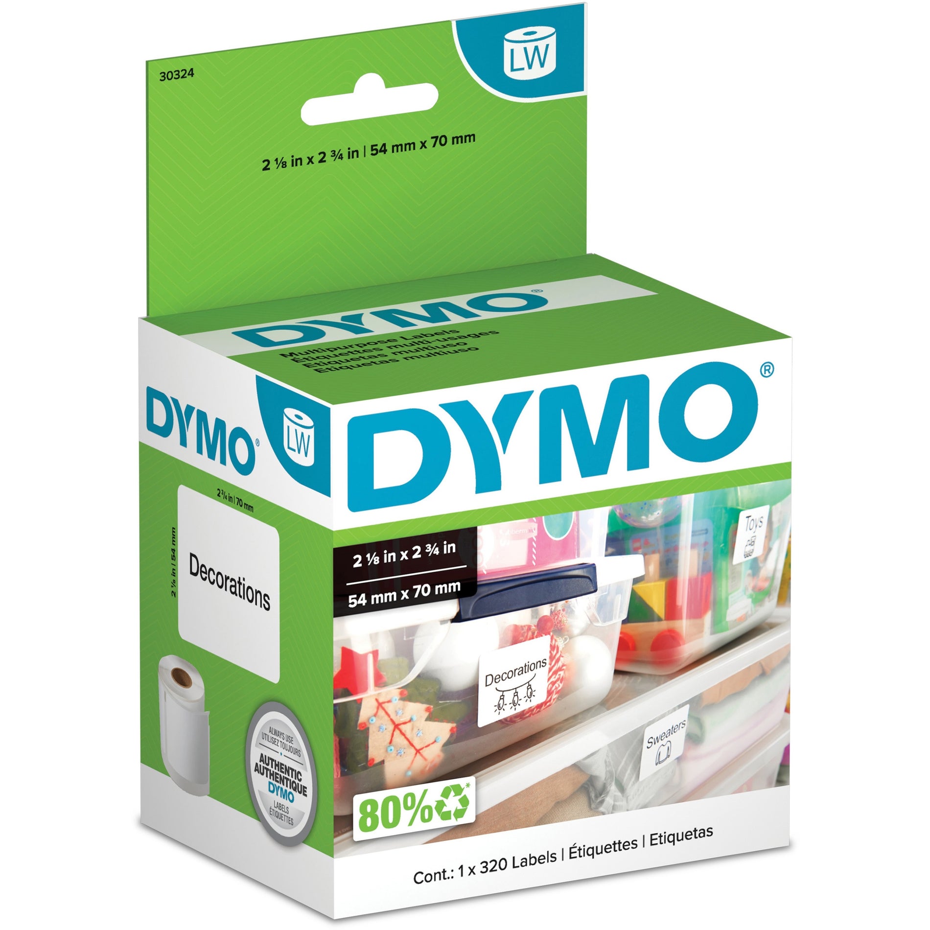 Dymo 30324 LabelWriter Large Multipurpose Labels, 320 Box